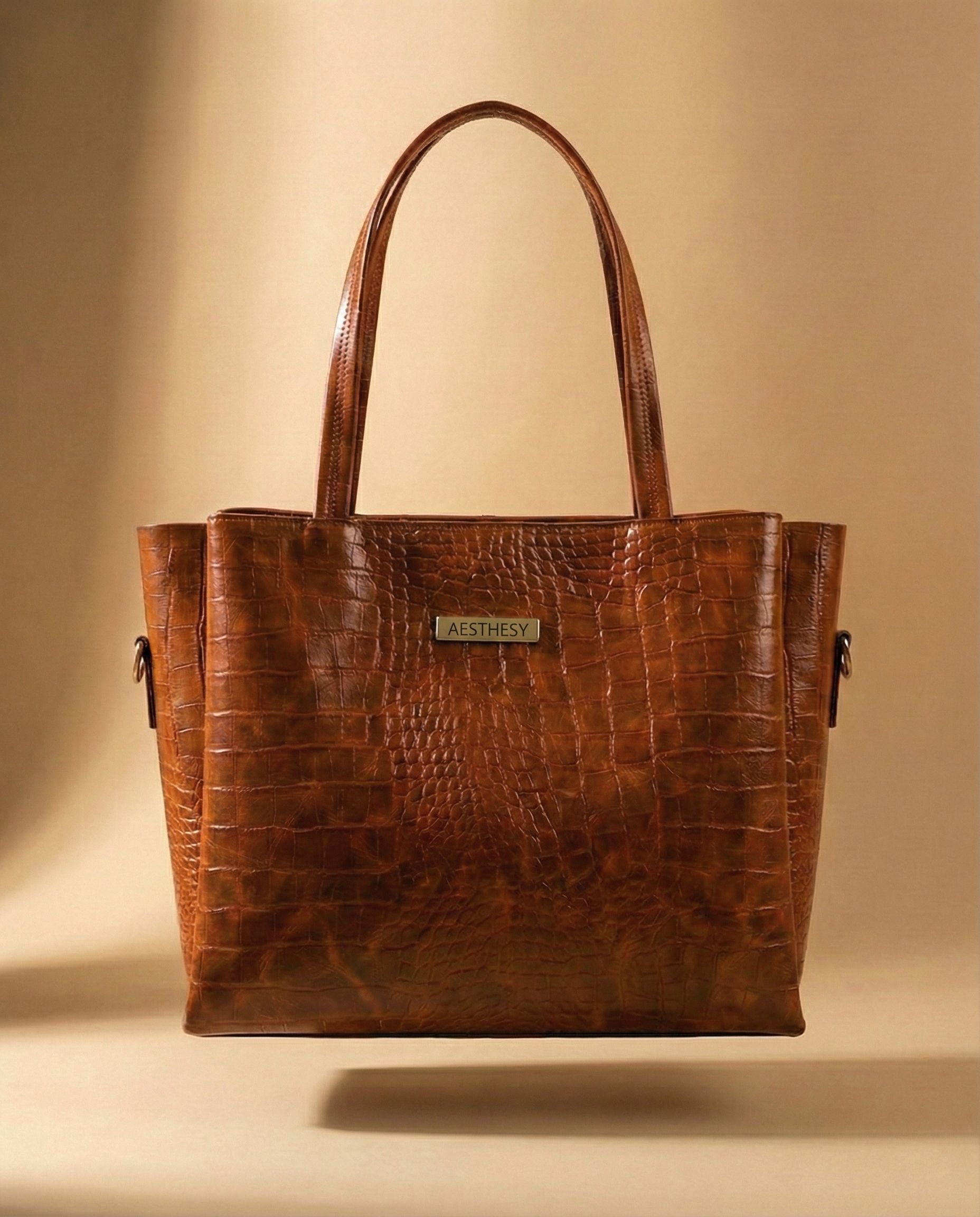 Brown Women Hand-held Bag Elegant Crocodile Texture PU Tote Bag for Women | Spacious Work & Office Handbag-image-8