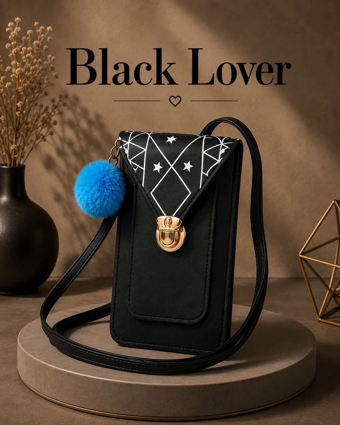 Black Women Sling Bag Fancy Mobile sling purse for women Stylish mini sling bag side bag ladies-image-2