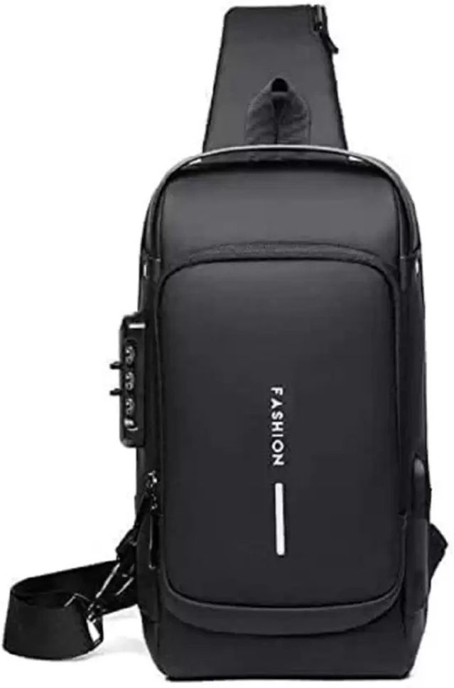 Black Men Shoulder Bag Sling Bag USB Charging Sport Shoulder Bag High Capacity Waterproof