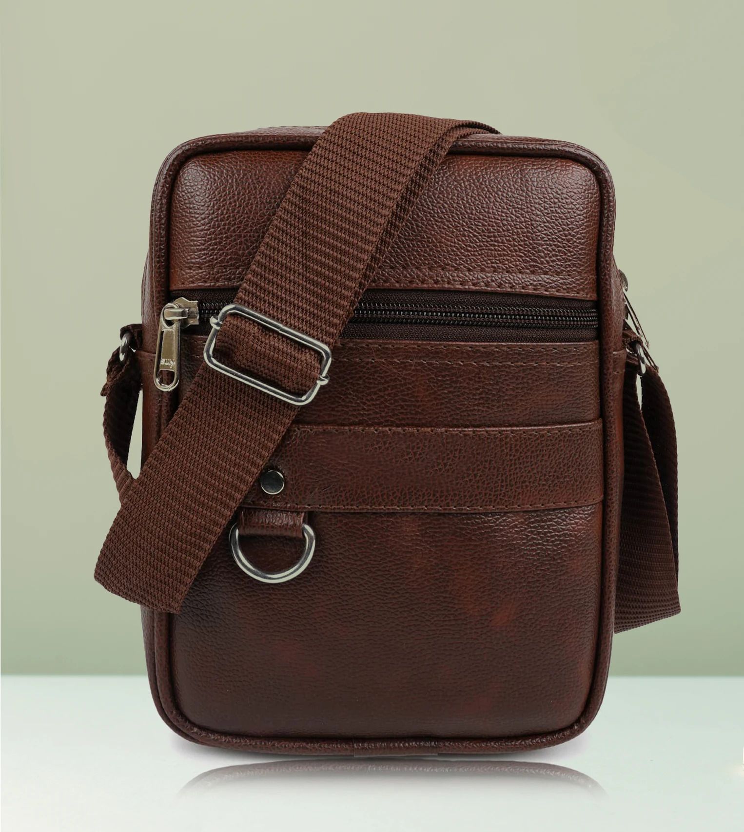 Brown Men & Women Sling Bag Synthetic Leather Crossbody For Office Travel Business Cash Collection