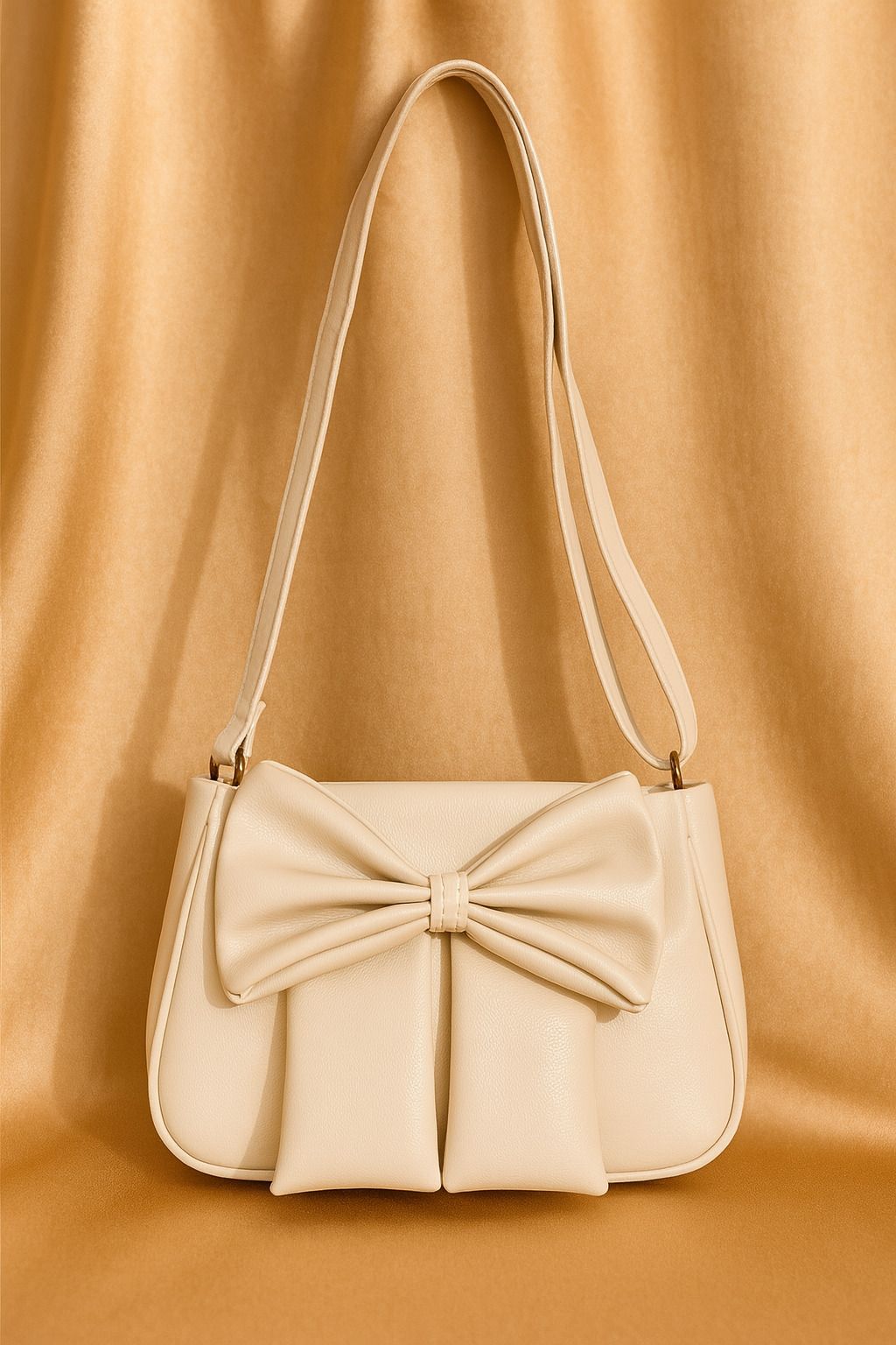 Beige Women Shoulder Bag Chic Bowknot Pleated Beige Shoulder Bag-image-0