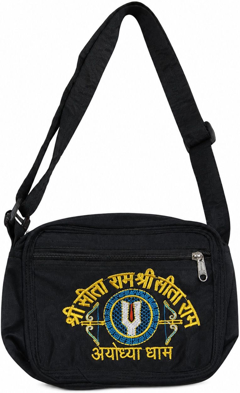 kheladilal Black Men & Women Sling Bag Ayodhya Dham Ram Mandir Embroidered Sling Bag-picture-44