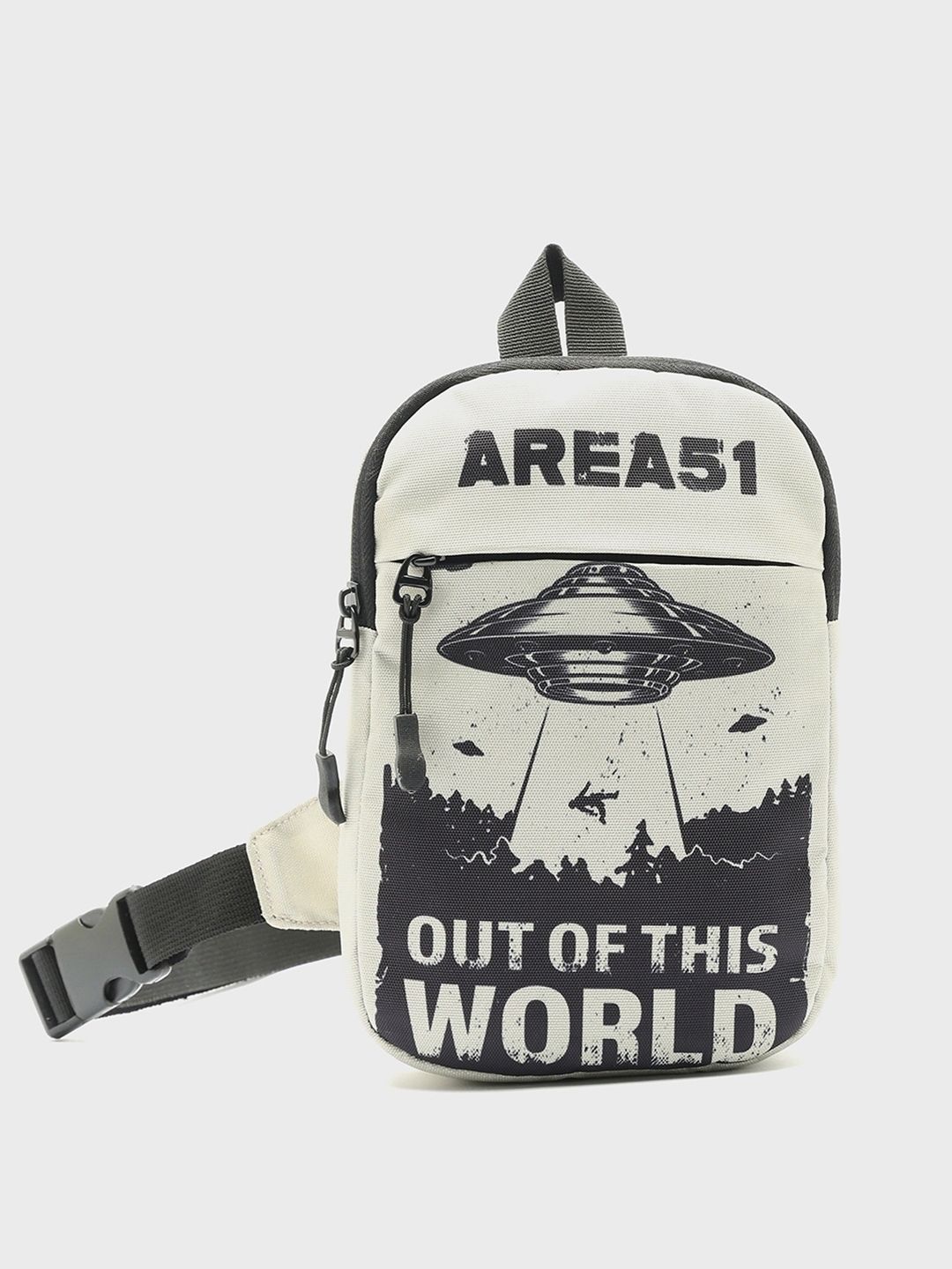 bewakoof Beige Men & Women Sling Bag Unisex Beige Area 51 Printed Sling Bag-picture-13