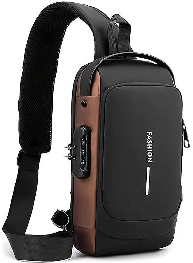 Black Men Shoulder Bag Waterproof Sling Bag with USB Port | Anti-Theft Crossbody Shoulder Backpack-image-16