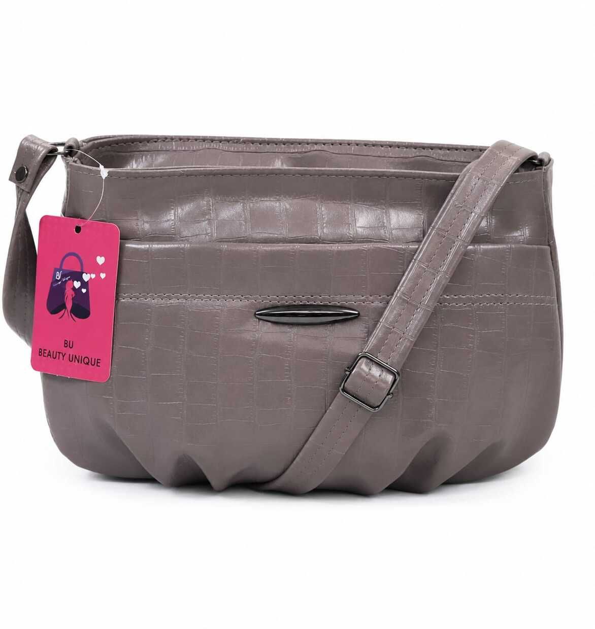 Grey Women Sling Bag Croco and scaly texture with natural-looking women's Slingbags with front pocket-image-41