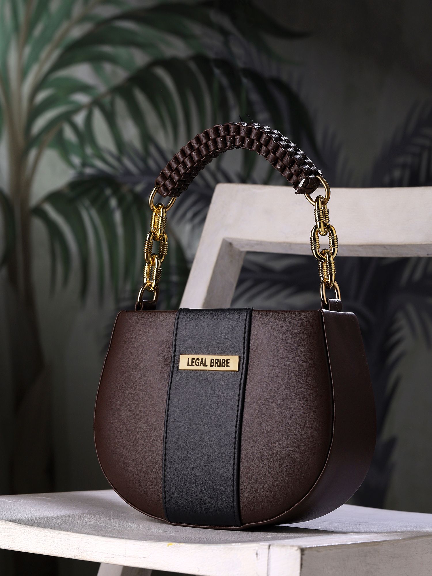 Brown Women Sling Bag Knitted Handle Sling Bag