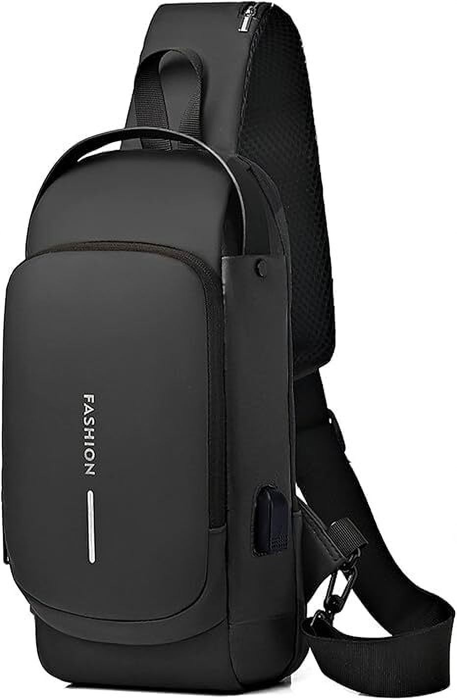 Black Men & Women Sling Bag Sling Hanging Shoulder Crossbody Bag with USB Charging Port Password Lightweight-image-47
