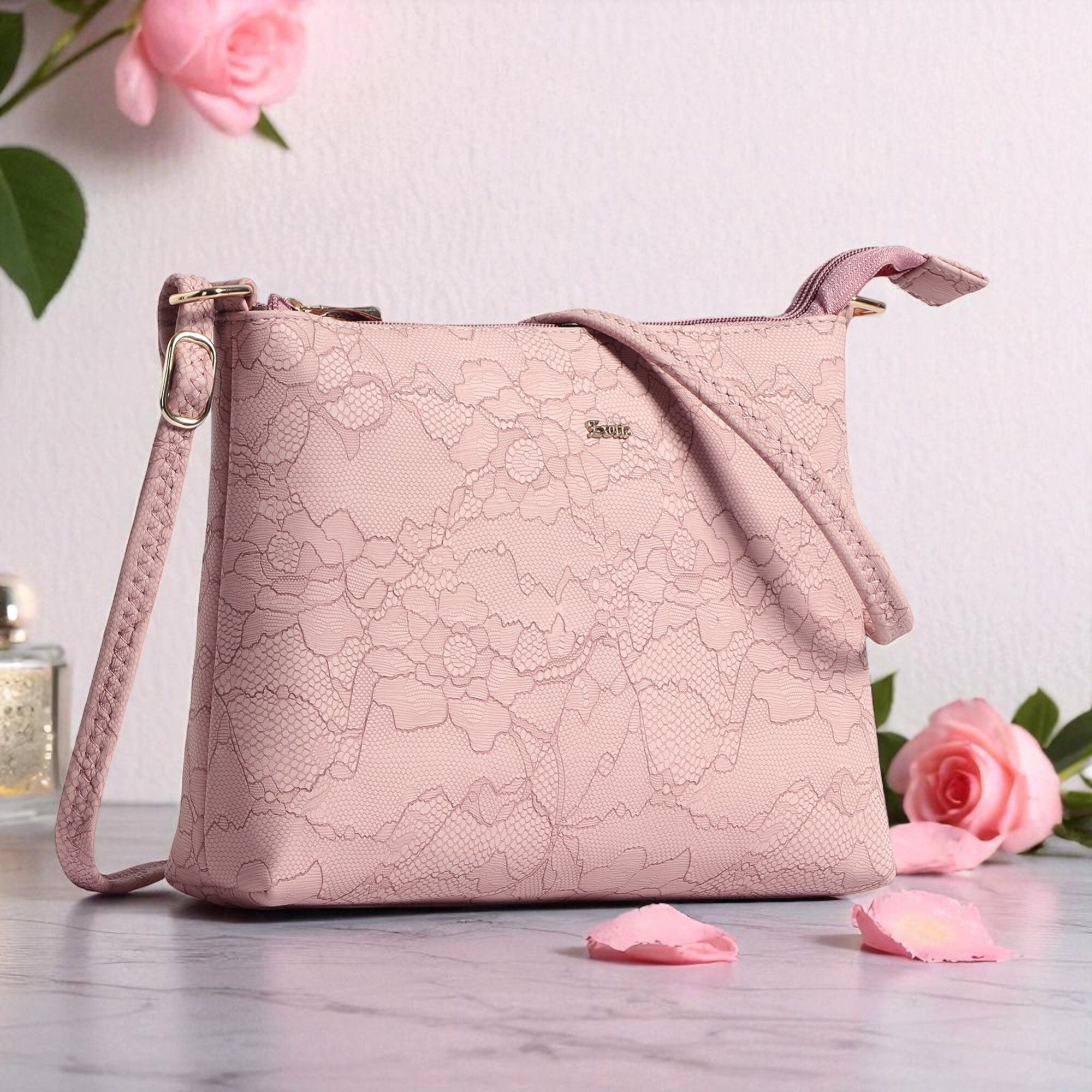 exotic Pink Women Sling Bag Floral Embossed Texture Sling Bag for Women-picture-12
