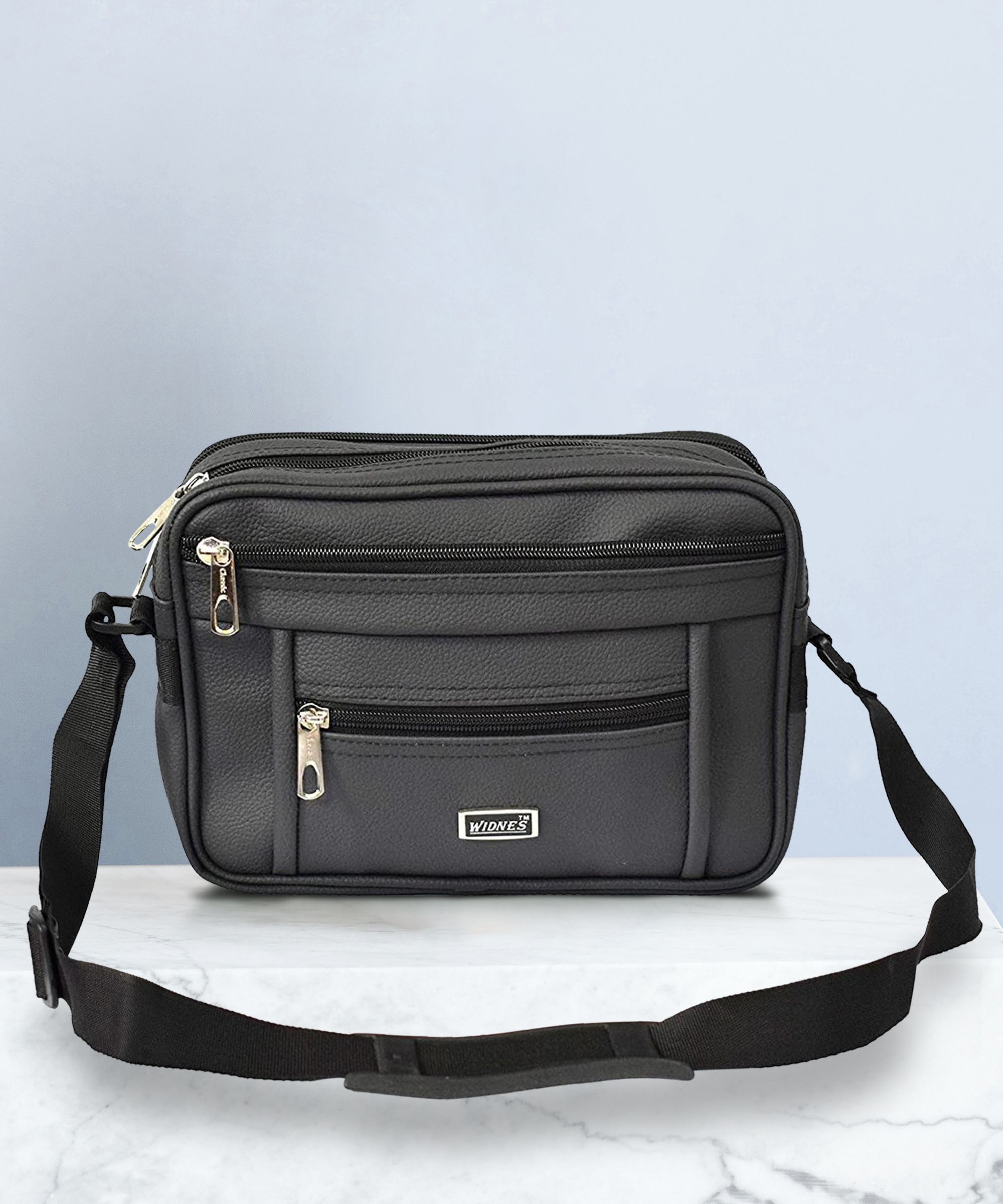 Black Men & Women Messenger Bag - Medium Stylish Leatherette Black Small Messenger Shoulder Sling Bag-image-35