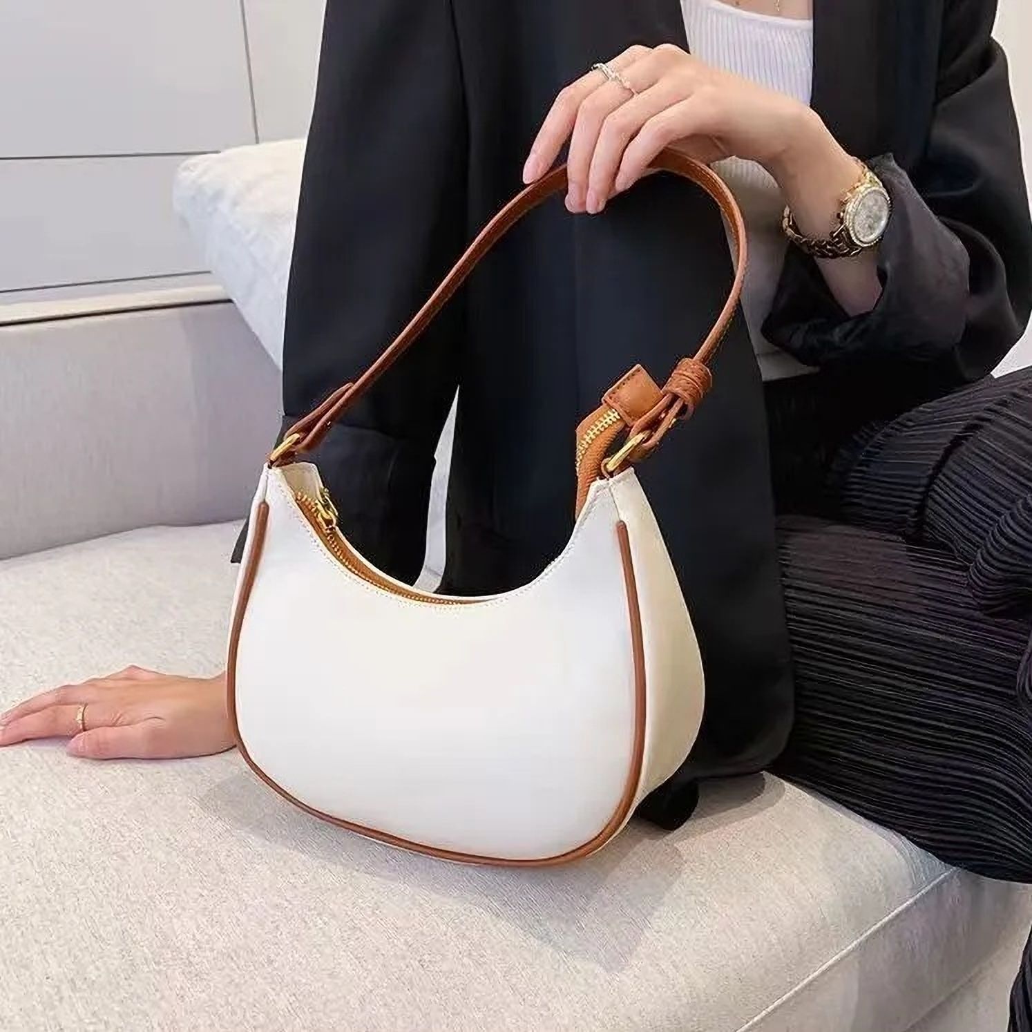 White Women Sling Bag Half Moon Sling Bag-image-7