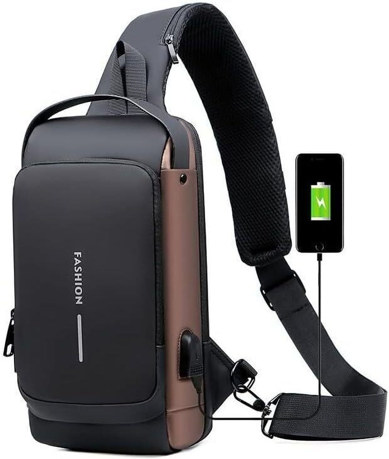 Brown Men & Women Sling Bag Sling Bag-Black_Anti-theft Water-Resistant Cross body Bags With USB Charging Bag