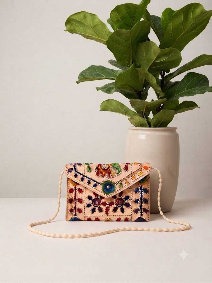 karigiri loom Beige Women Clutch Handmade Embroidered Envelope Sling Bag/clutch for Women's-picture-11