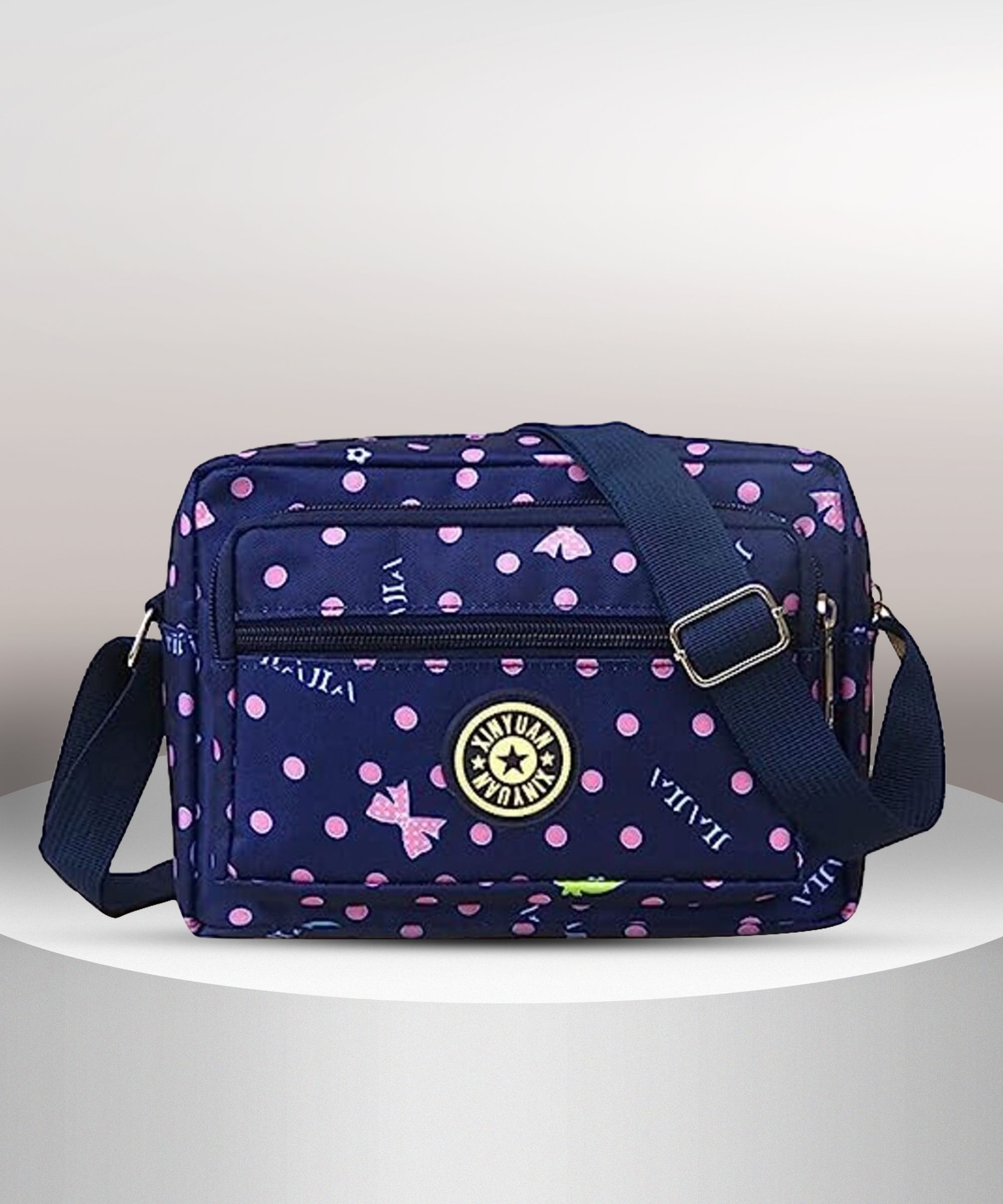 Blue, Pink Women Sling Bag MessengerBag-Nylon-1725-BluePinkPolka-image-3