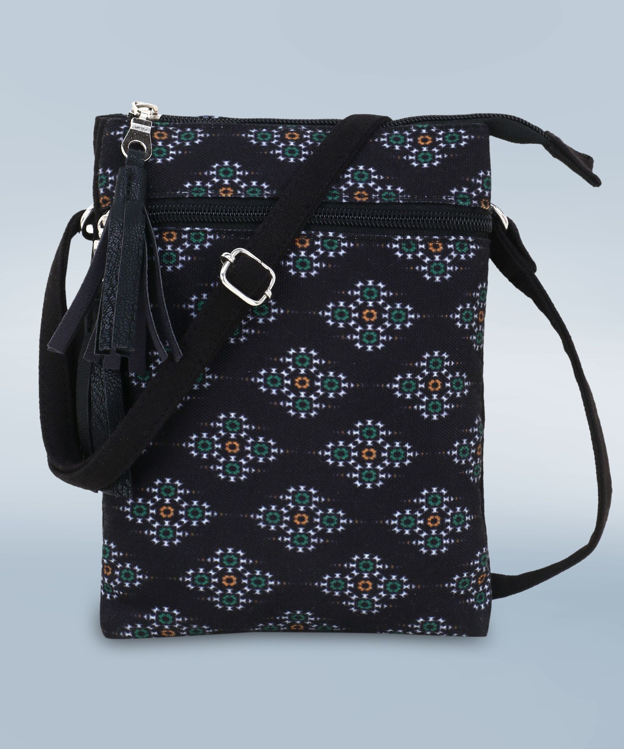 Black Women Sling Bag - Mini Black & Multi Canvas Ethnic Motifs Sling Bag-image-32