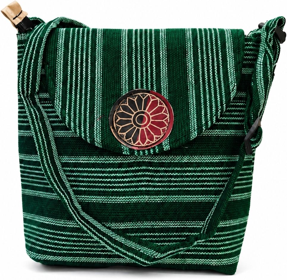 Green Men & Women Sling Bag Santiniketan sling Jute bag-image-2