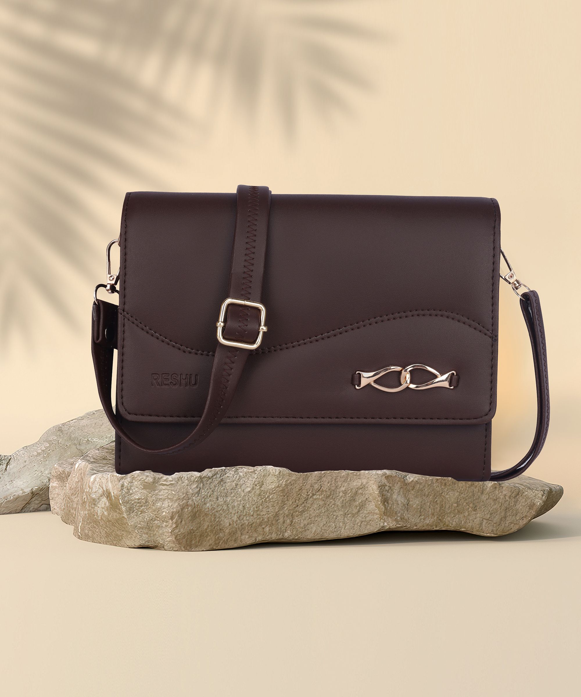 Brown Women Sling Bag Women's Sling Cross-Body Bags With Adjustable Shoulder Strap & 3 pockets-image-5