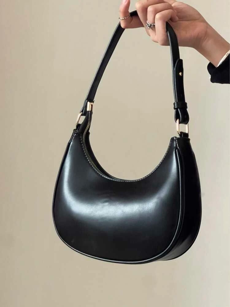 Black Women Sling Bag Small Crescent Leather Shoulder Bag for Women Crossbody Half Moon Hobo Bag