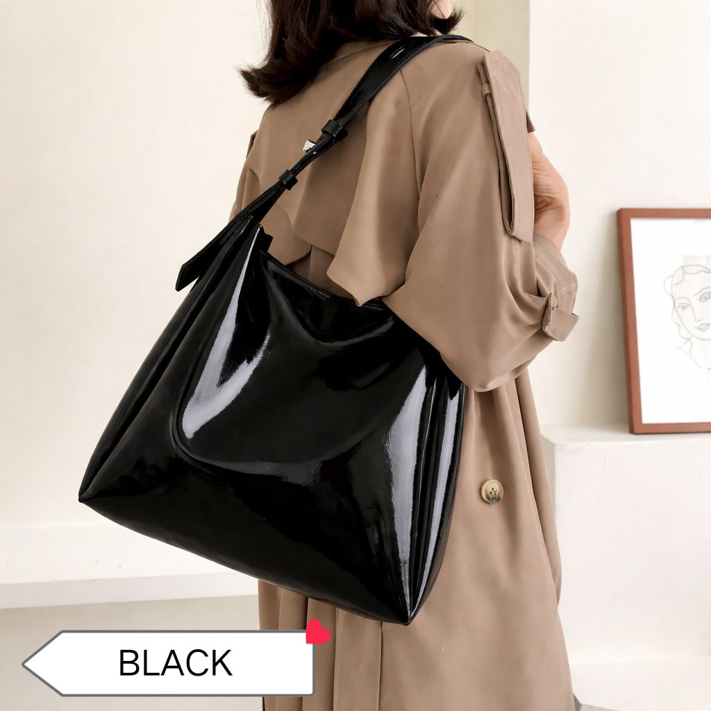 osman Black Women Sling Bag Stylish Glossy Tote Handbag Spacious Daily Use Sling Bag-picture-46