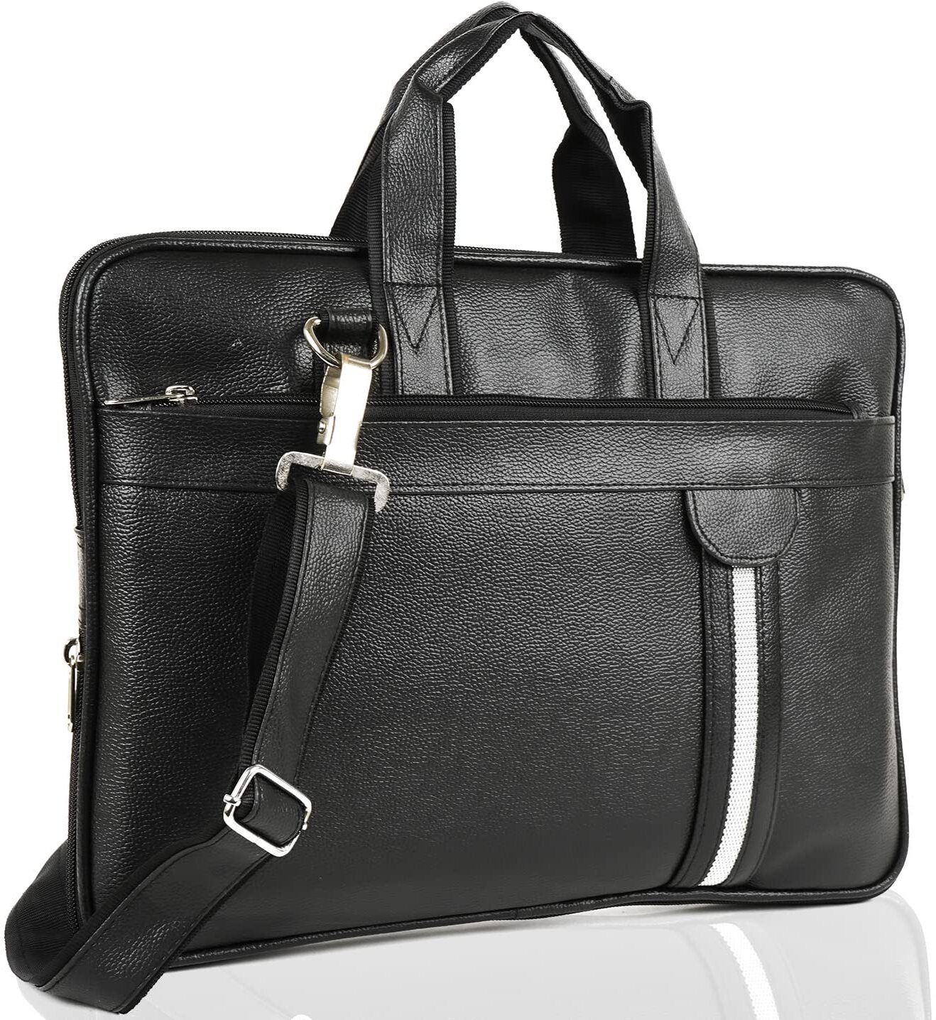 Black Men Messenger Bag - Laptop Bag for Men, PU Leather Expandable Office Bag for Men, 15.6 inches