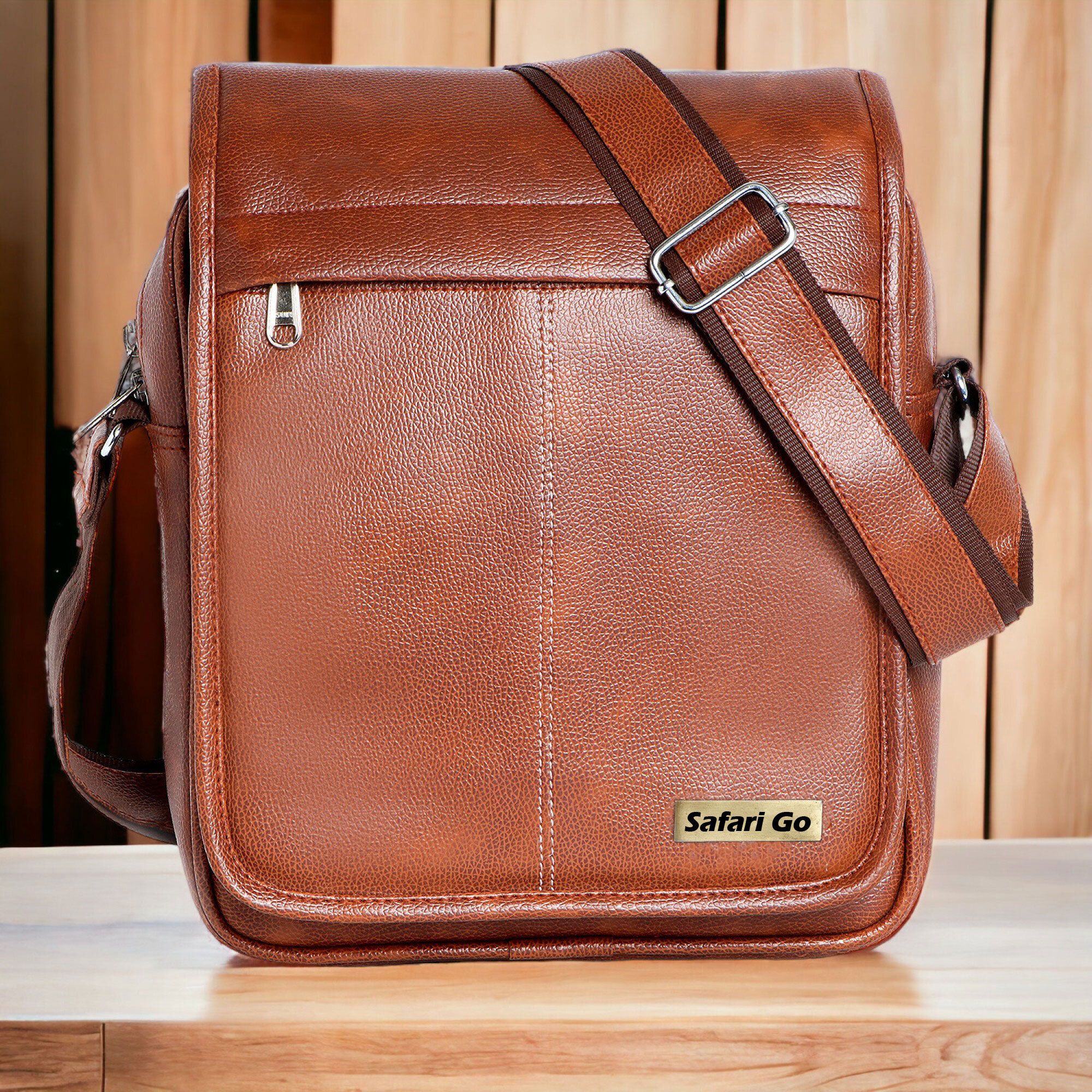 safarigo Tan Men Sling Bag Vegan Leather sling bag for men-picture-41