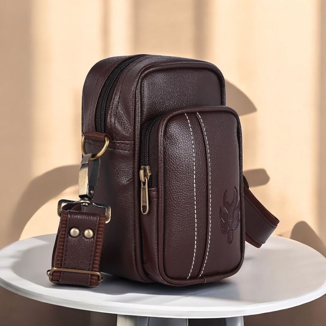 Brown Men Sling Bag Tourister ITALIA Messenger Side Crossbody Chest Bag Daily Use-image-11