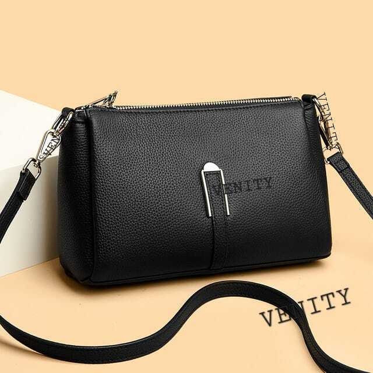 Black Women Sling Bag Luxe Crossbody Shoulder Bag – Premium Pebbled Texture with Gold Accents A-image-44
