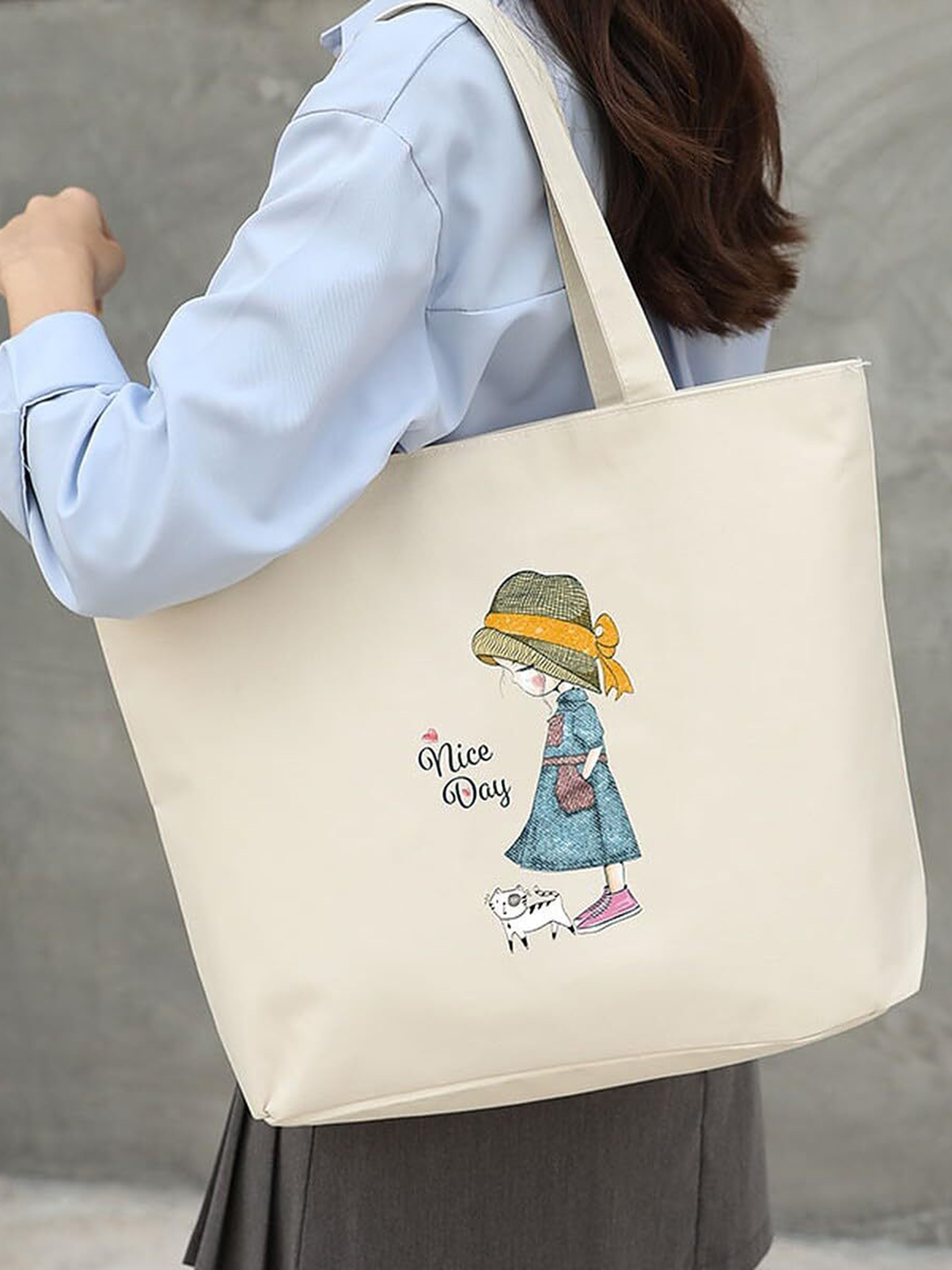 hsr White Women Tote Tote Bags For Women Girls Canvas Handbag Zipper Large bag Fashion Bag All Usable-picture-11