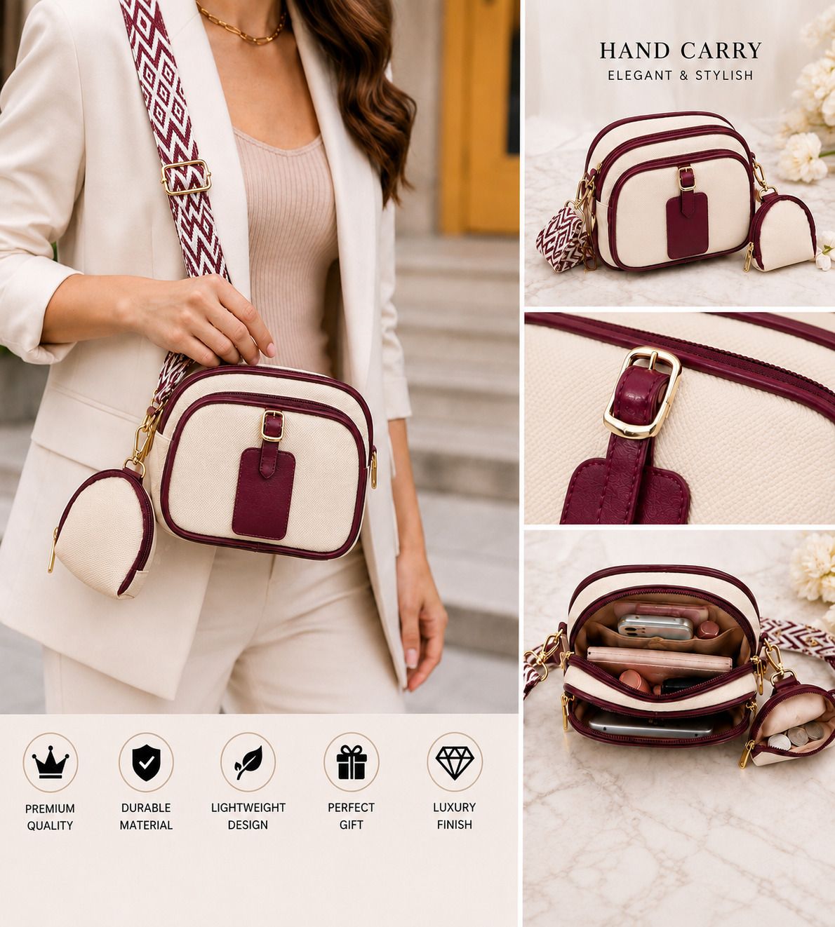 Maroon Women Sling Bag Stylish side bag for women with mini pouch party wear branded shoulder handbags-image-19