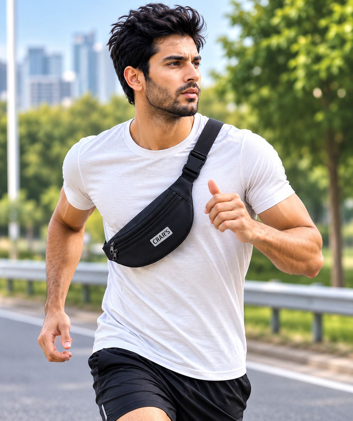 ruby enterprises Black Men Shoulder Bag CRAR'S Black 3 Zipper Fanny Pack | Travel Waist & Crossbody Sling Bag-picture-14