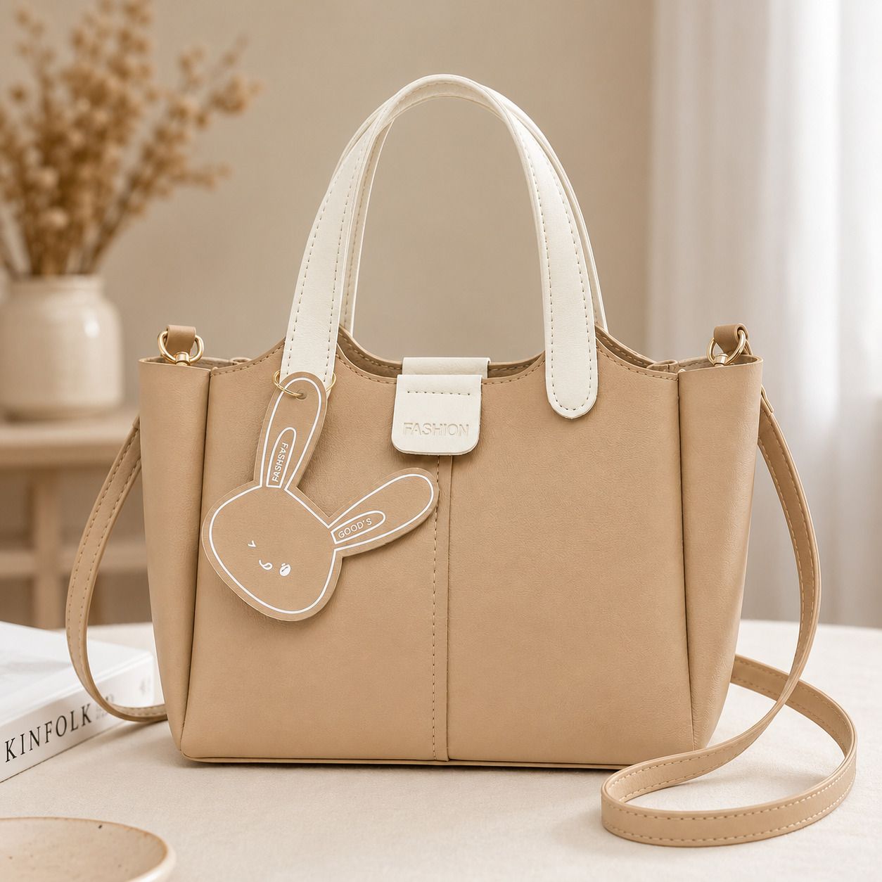 Beige Women Sling Bag Women Solid Tote Bag with Detachable Sling Strap for Office & Daily Use-image-43