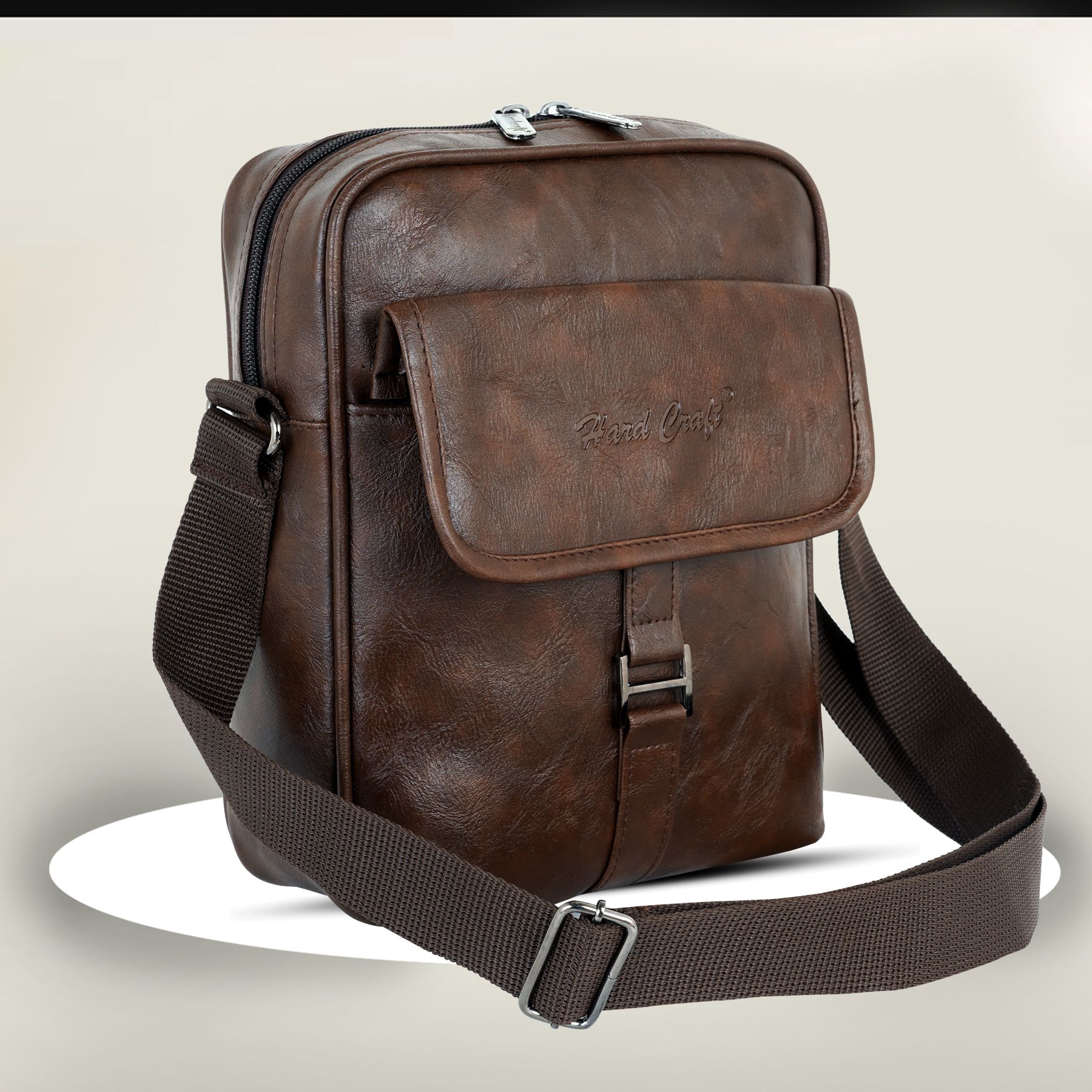 hard craft Brown Men & Women Sling Bag PU Leather Stylish Side Sling Hand Bag Office Travel Tab Compartment Men Women-picture-21