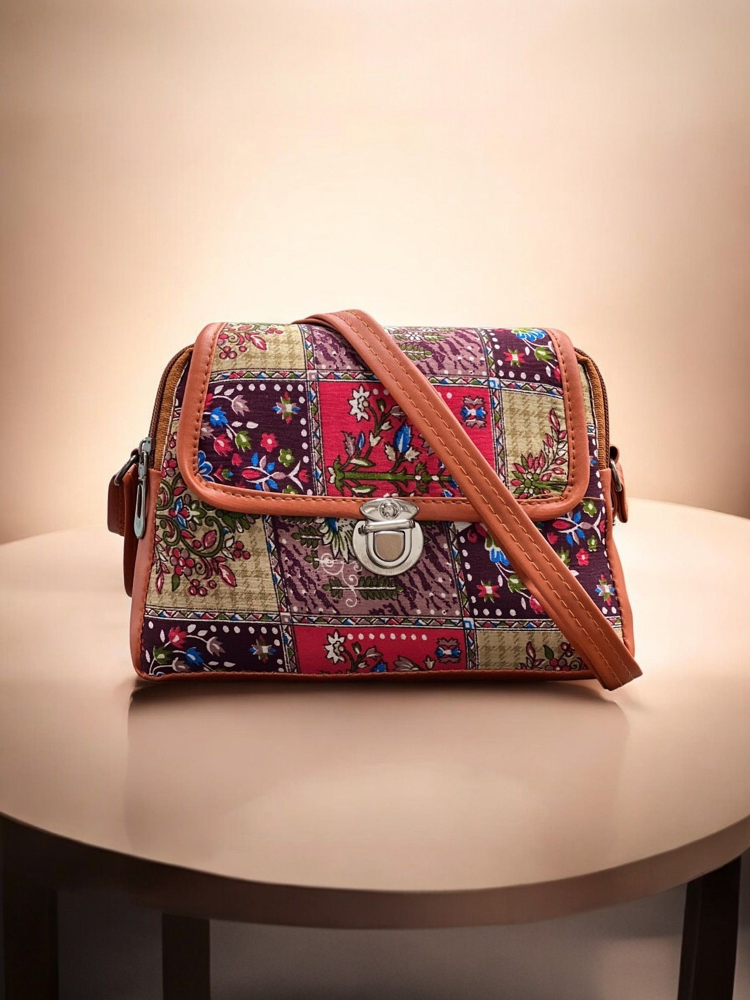 Multicolor Women Sling Bag Multicolor Women Sling Bag Elegant Floral Print Fancy Unique Design Dual Zip-image-14