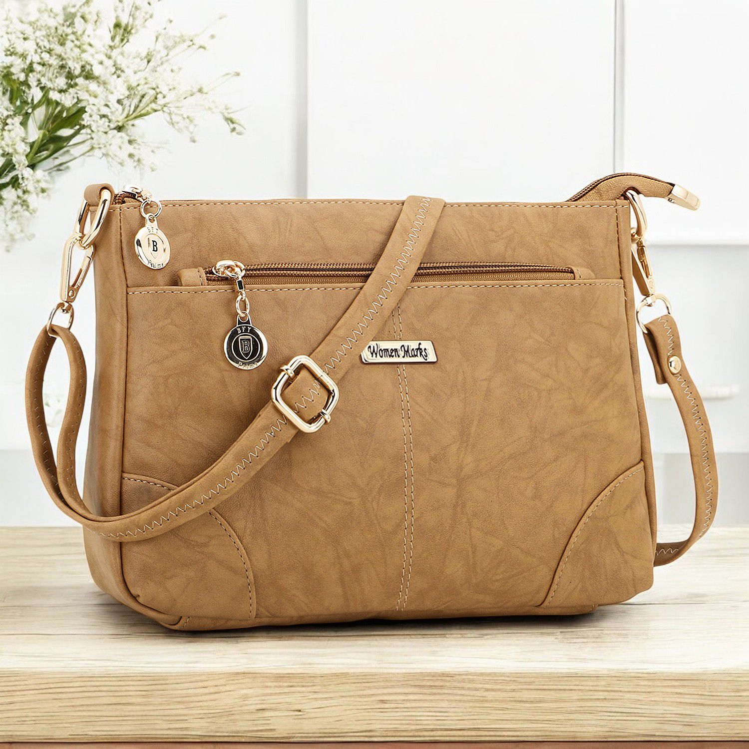Beige Women Sling Bag BFT-12-SLING-BAG-2-LINE-BEIGE-image-41