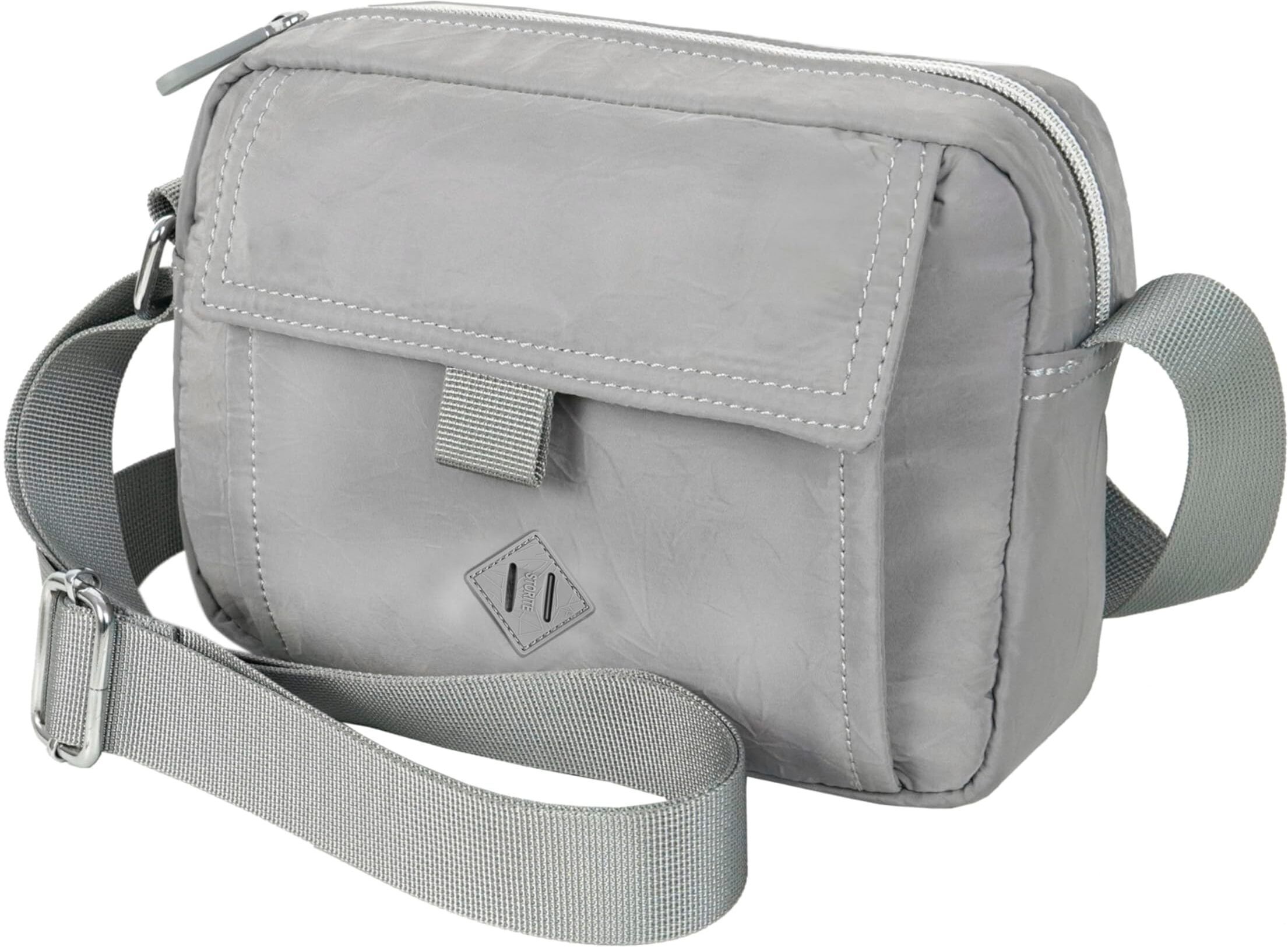 Grey Women Sling Bag Women's Stylish Nylon Lightweight Sling Crossbody Shoulder Bag-image-4