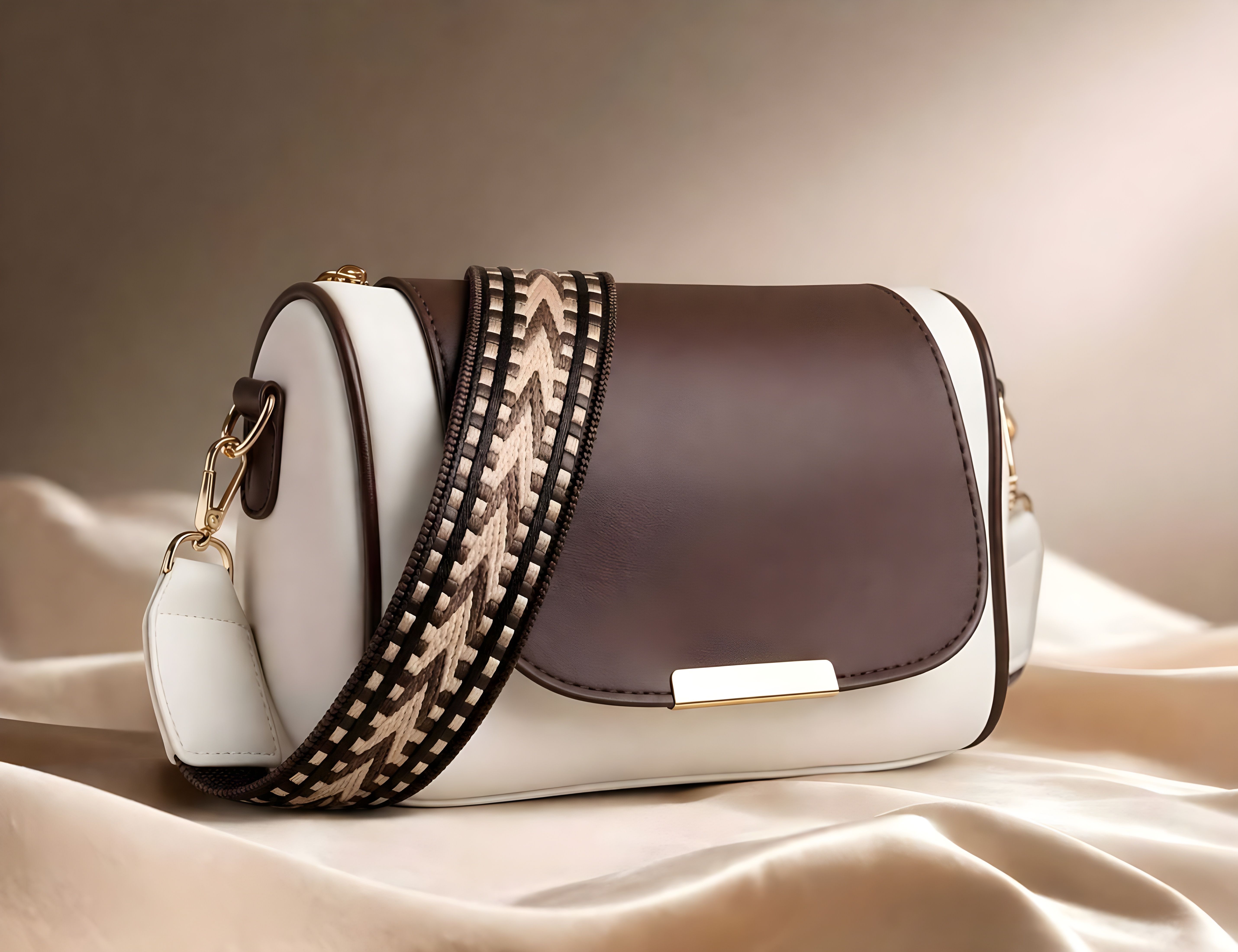 Brown, White Women Sling Bag White & Brown Sling Bag For Women-image-11