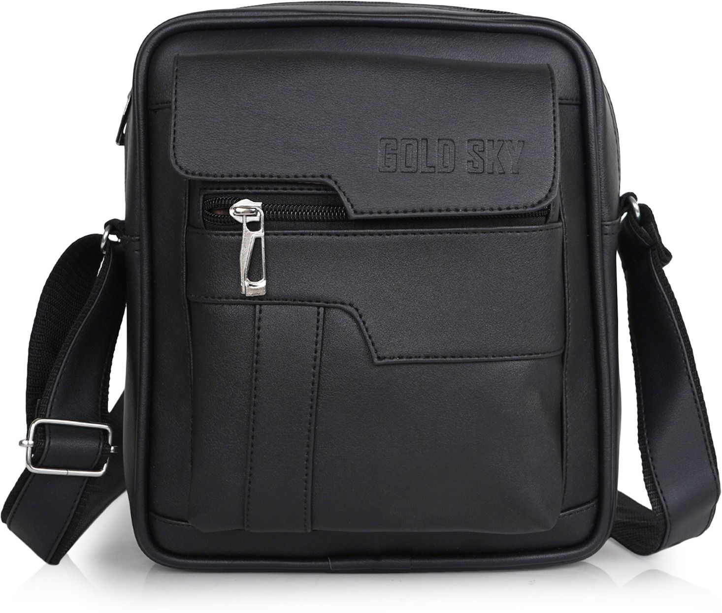 Black Men Sling Bag Vegan Leather Cross Body Bag/Unisex Sling Bag with Padded Tab Compartment-image-7