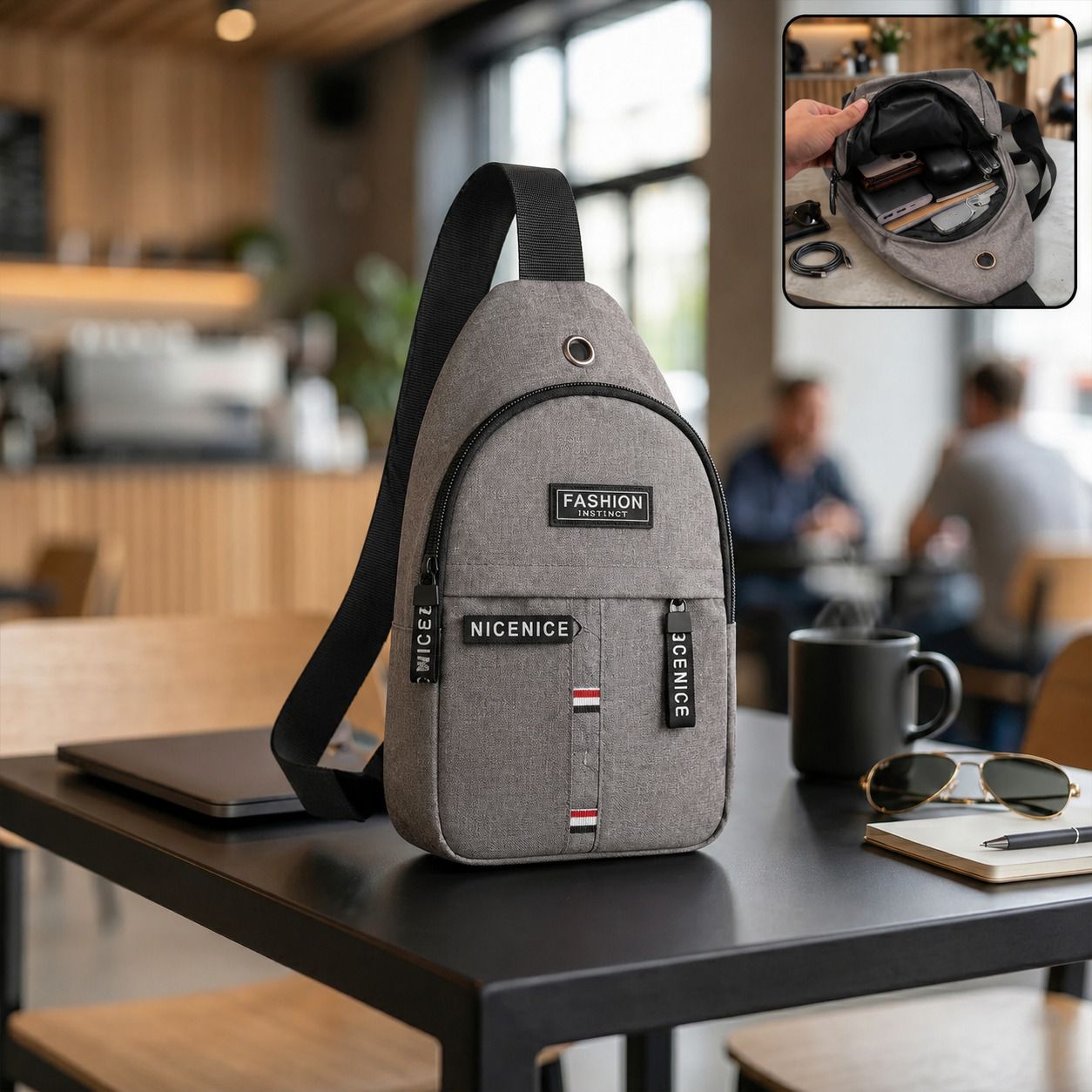 Grey Men Shoulder Bag Grey Unisex Sling Bag Crossbody Travel Messenger Shoulder Bag-image-21