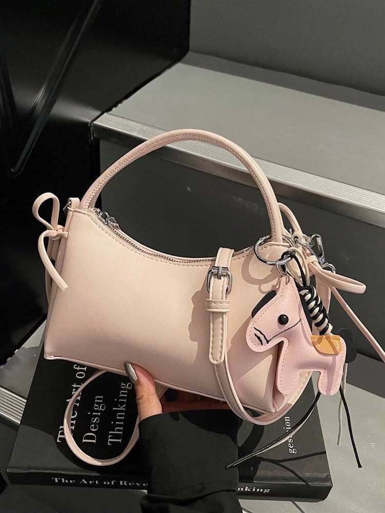 Pink Women Sling Bag Women's Halfmoon Handbag with Adjustable Sling Strap & Horse Keychain For Girls-image-29