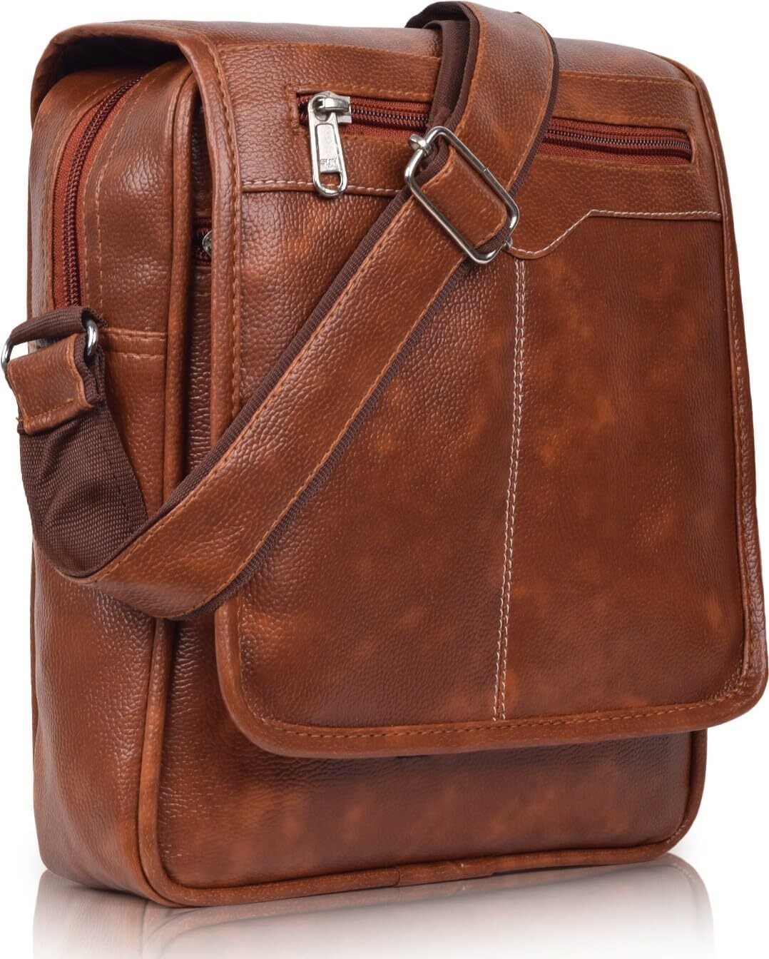 Tan Men Sling Bag Synthetic Leather Men's Sling Bag Cross Body Travel Office Business messenger-image-36