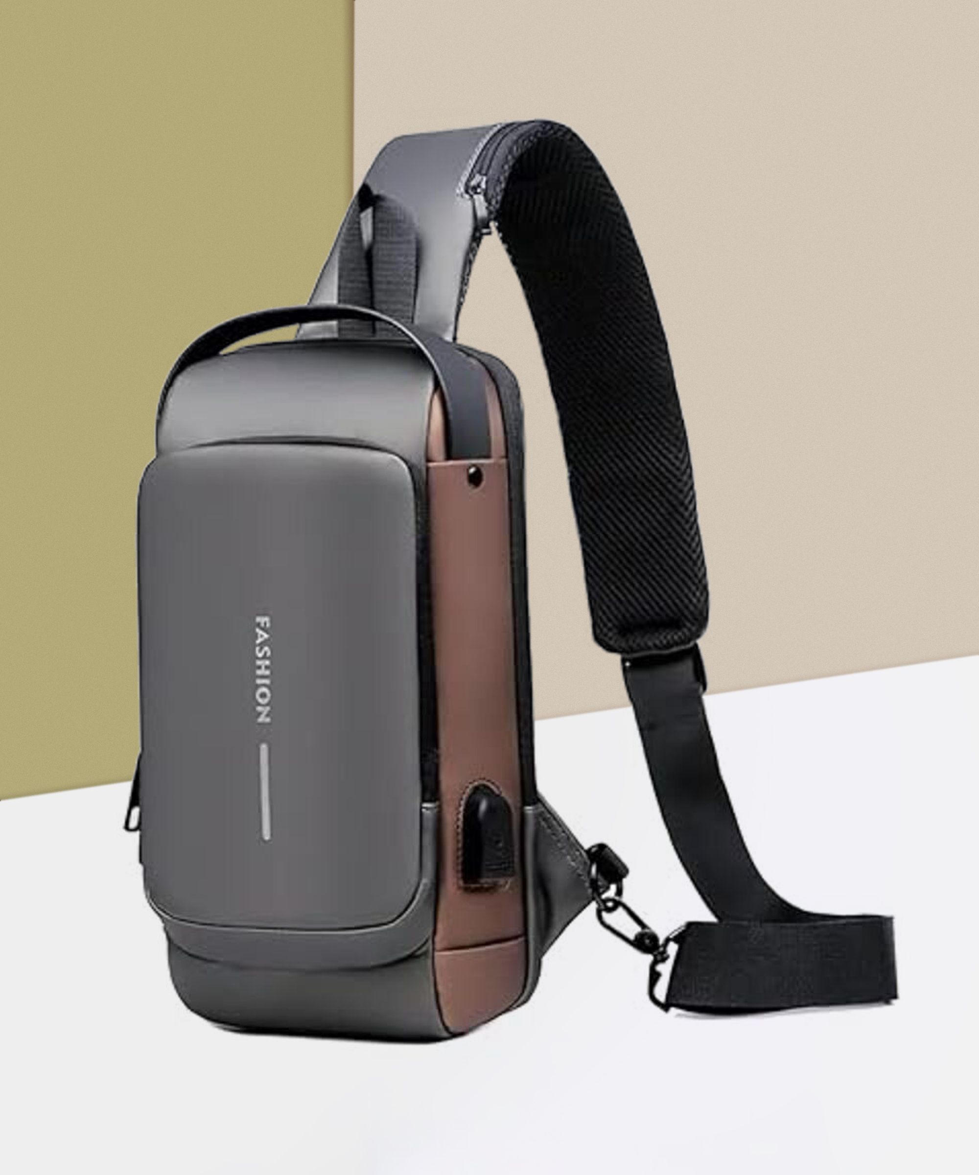 Grey Men Shoulder Bag Sling Bag USB Charging Sport Shoulder Bag High Capacity Waterproof