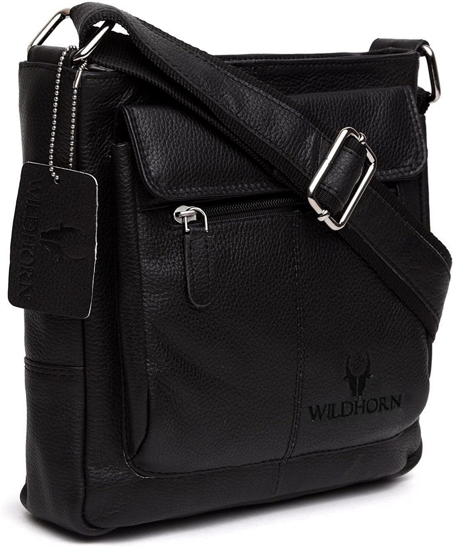 wildhorn Black Men Sling Bag Leather Bag for Men-picture-14