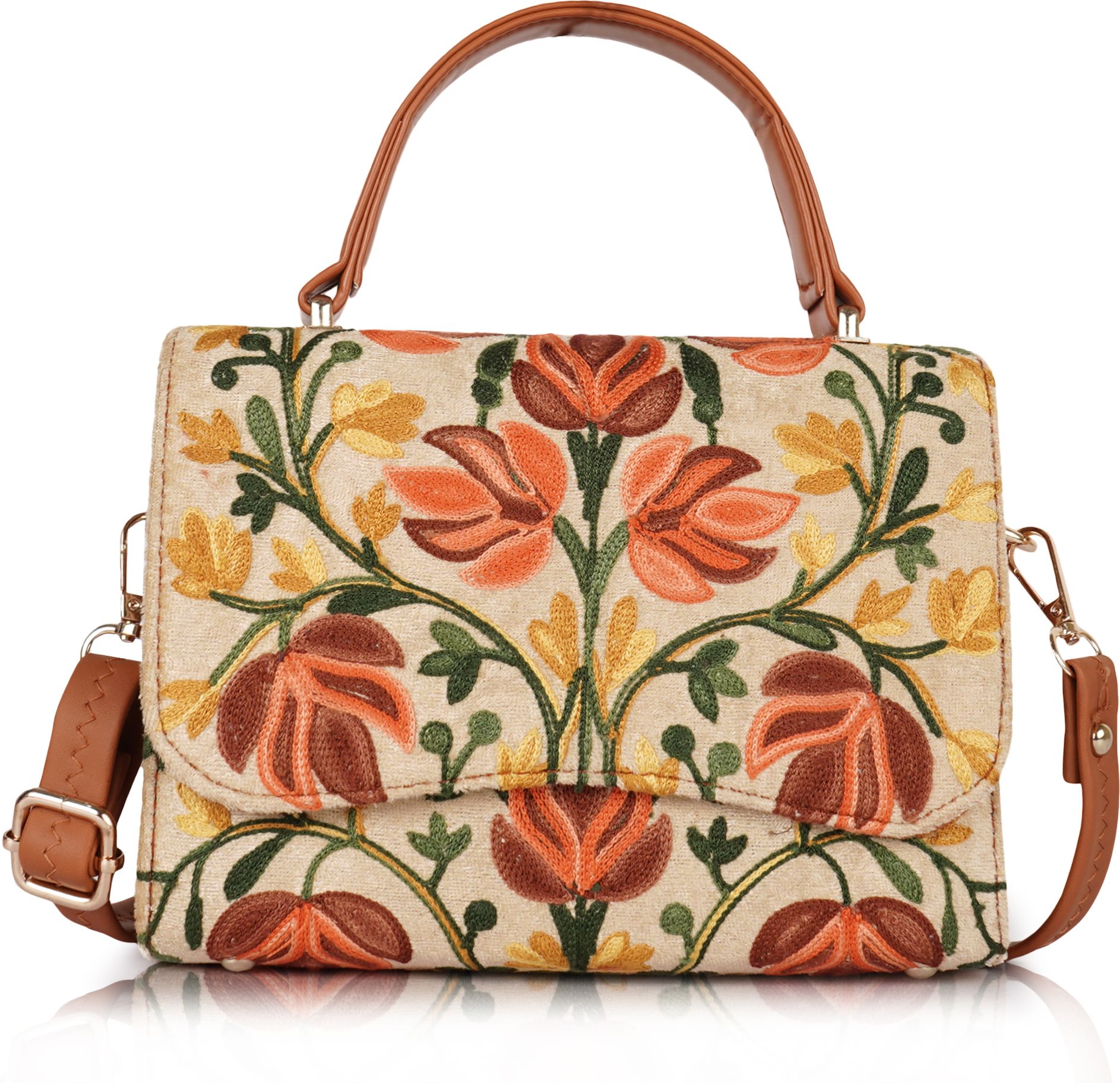 velucia Tan Women Sling Bag Luxury Floral Embroidered Sling bag-picture-24