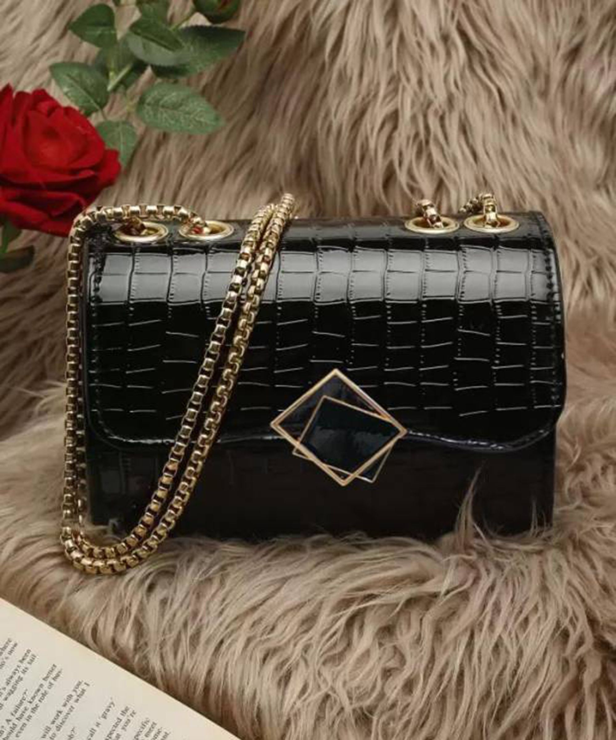 Black Women Sling Bag Women's Leatherette Sling Bag (Black)-image-10