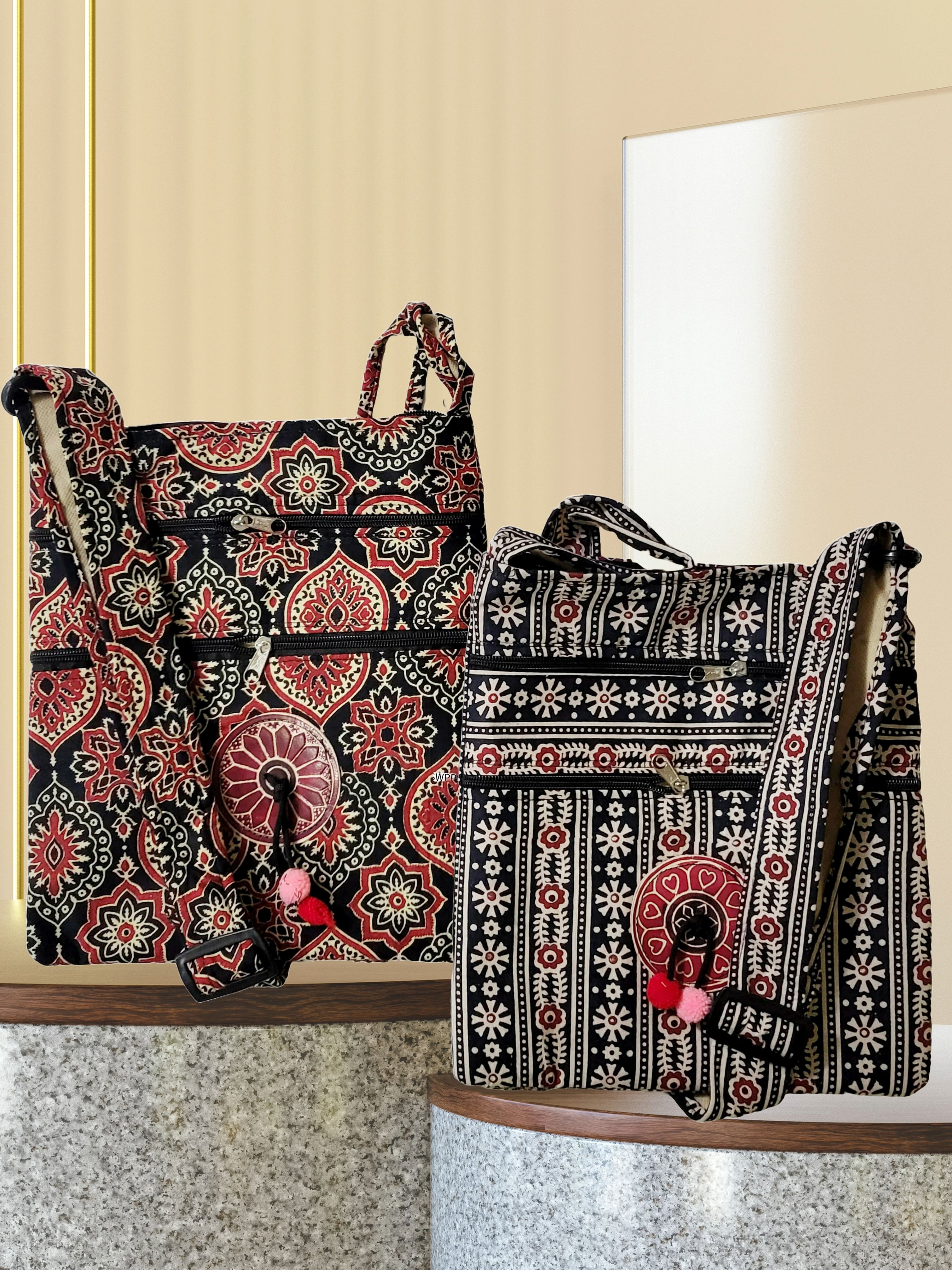 Multicolor Men & Women Sling Bag Santiniketan Cotton Printed Combo Sling Bags-image-22