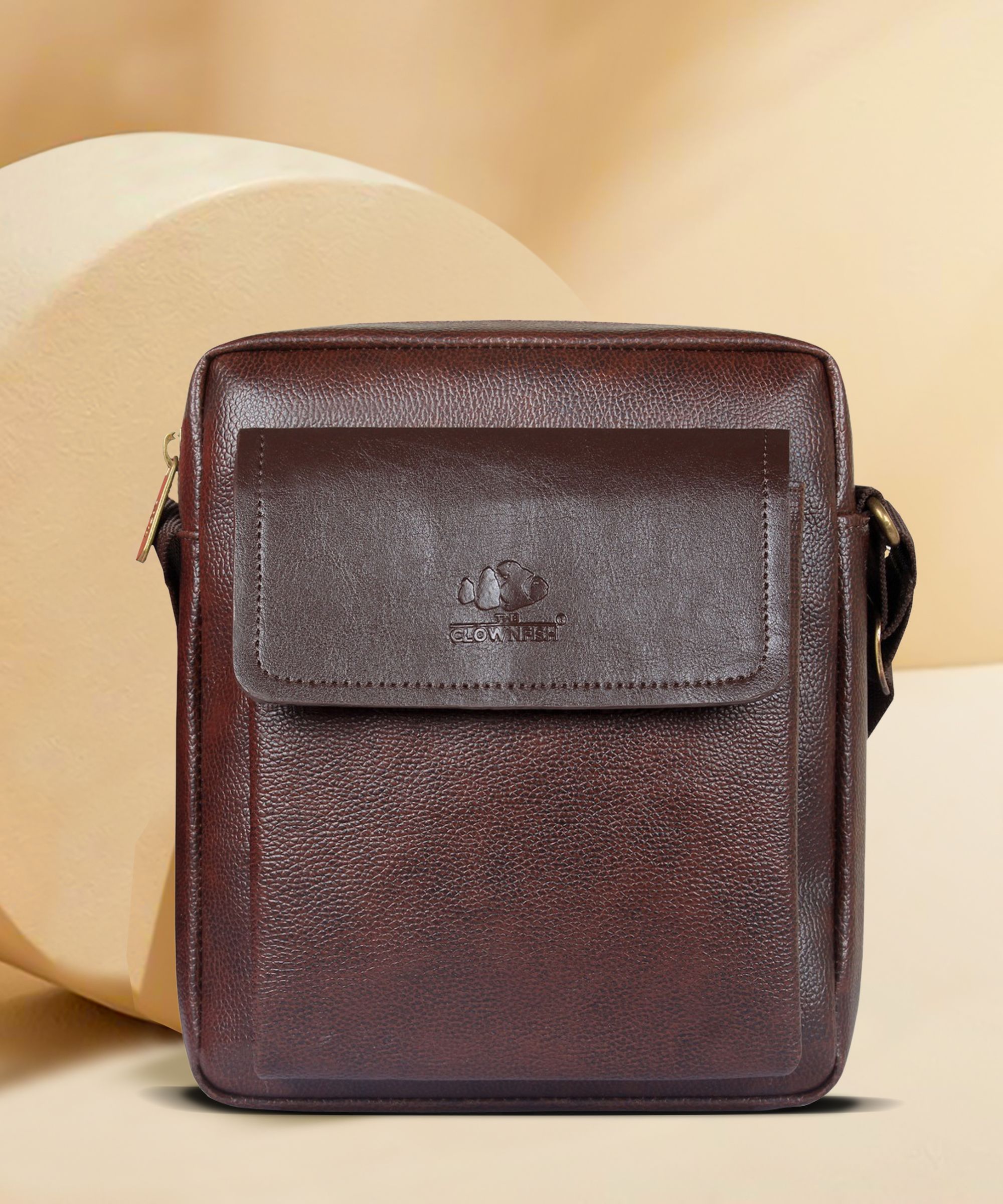 Brown Men & Women Sling Bag - Medium Faux Leather Unisex Crossbody Sling Bag-image-2