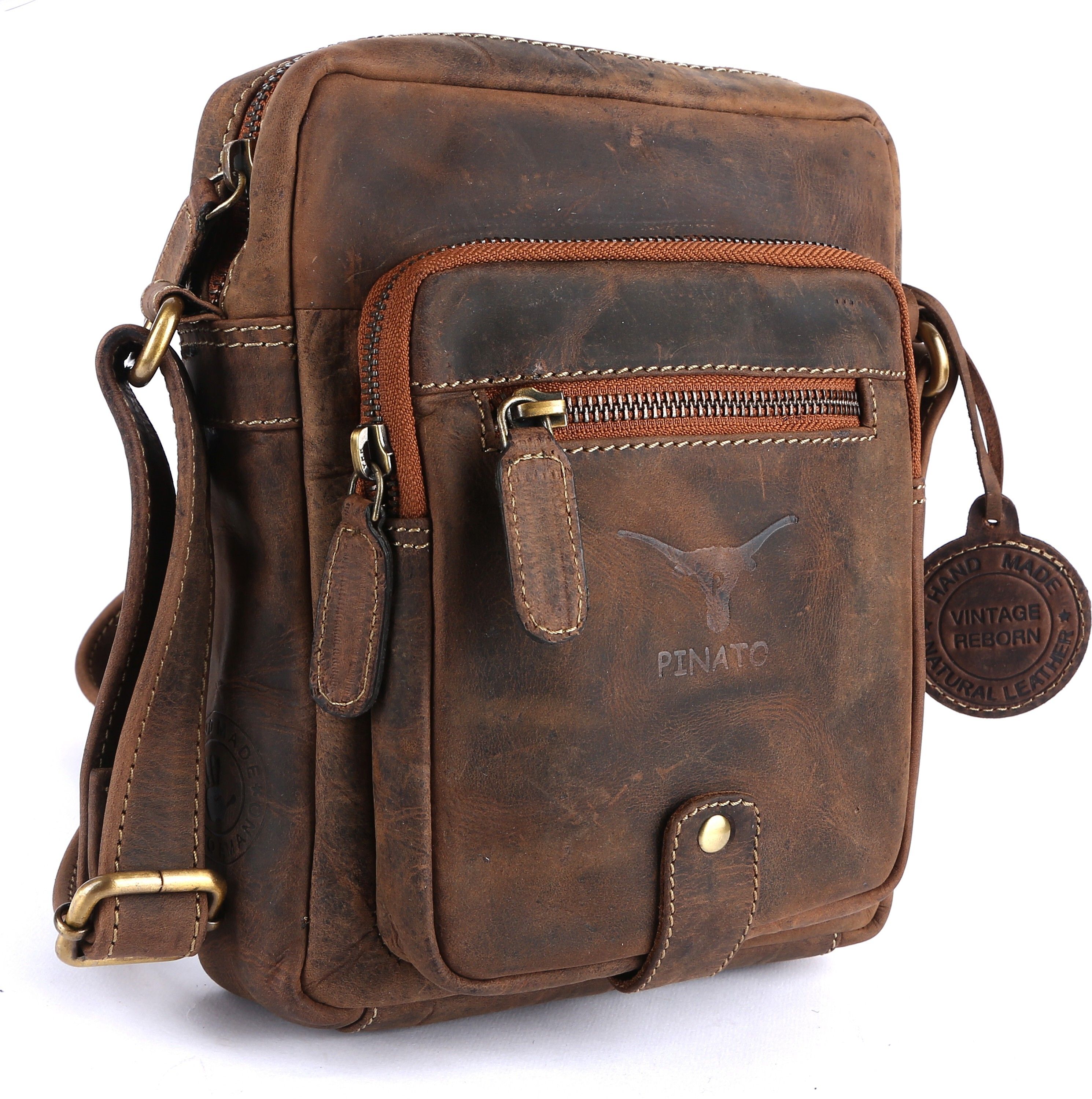 pinato Tan Men & Women Sling Bag - Medium PL-5716 Camel Sling Bag Handmade from 100% Genuine Leather Hunter Leather with Oily Effect For Men & Women-picture-22