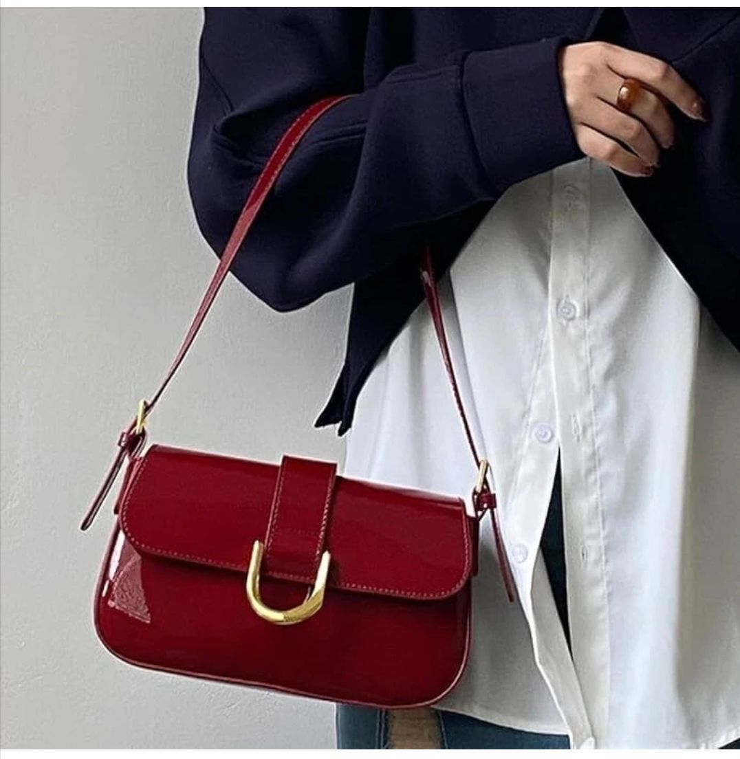 dazora Red Women Sling Bag Urban Retro U-Buckle Women Shoulder Handbag – Glossy Classic Flap Sling Bag-picture-10