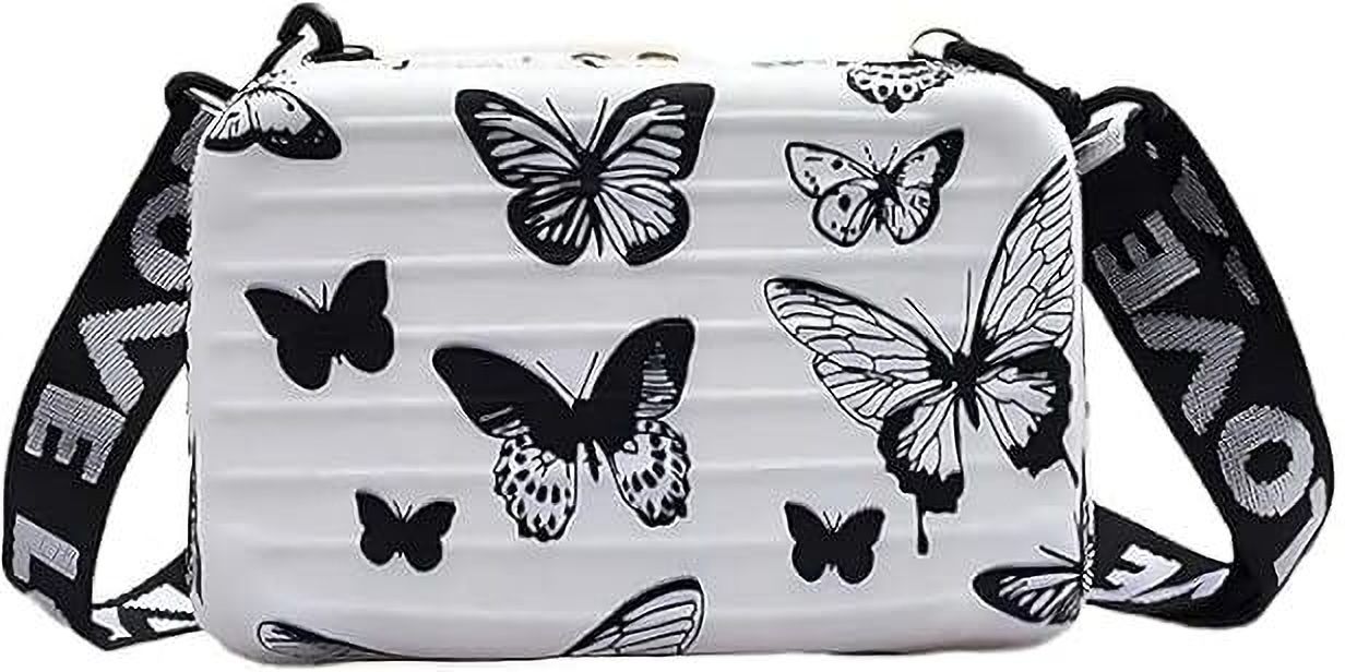 Black, White Women Sling Bag Crossbody & Mini Suitcase with Detachable Shoulder Strap & Convertible Butterfly-image-5