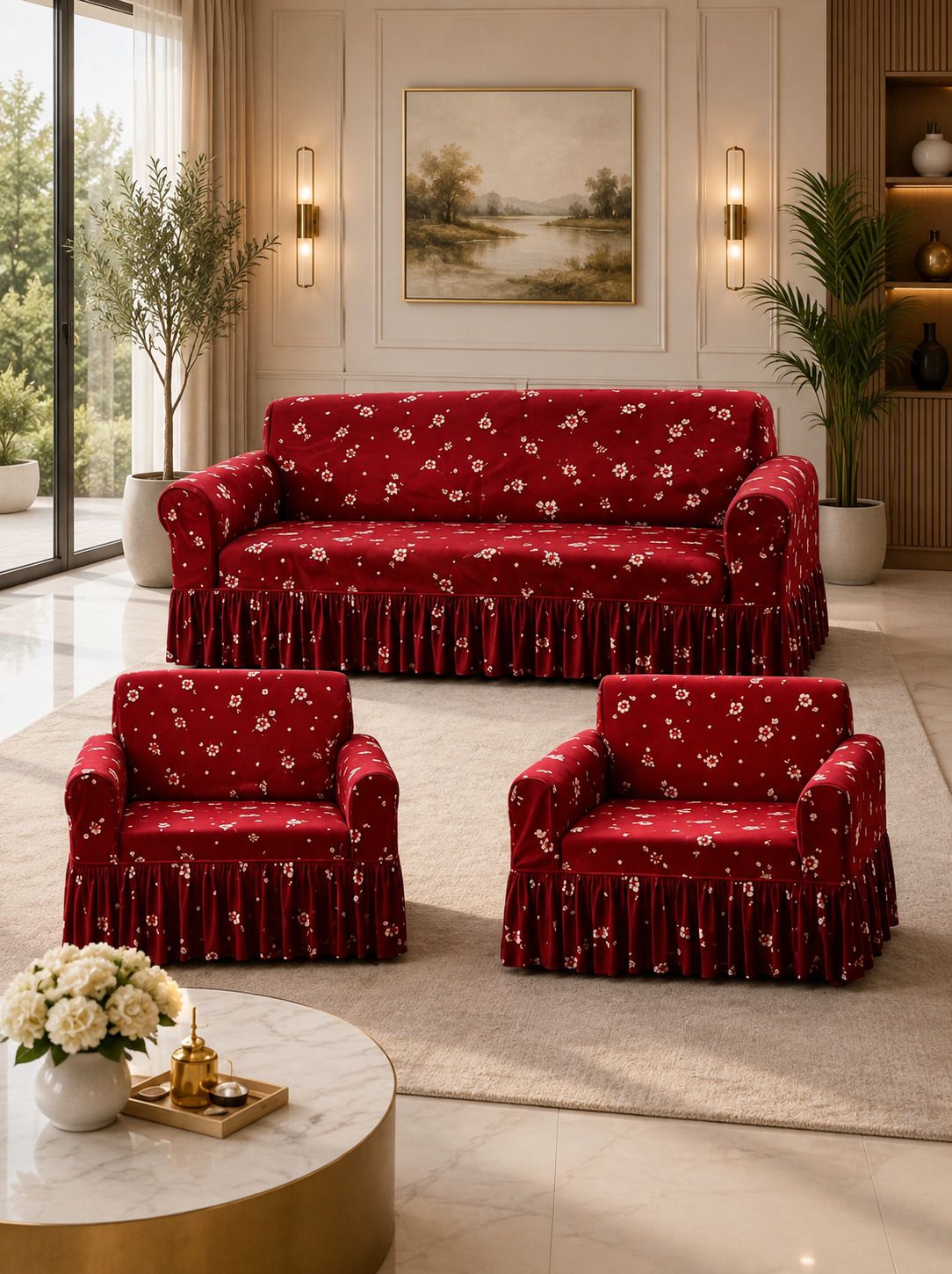 Cotton, Polycotton 3+1+1 Seater Sofa Floral Cover-image-32