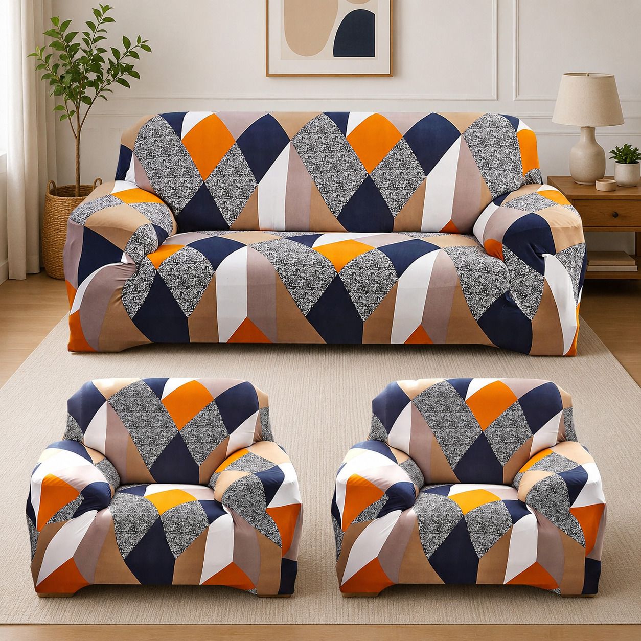 Cotton 3+1+1 Seater Sofa Geometric Cover-image-11